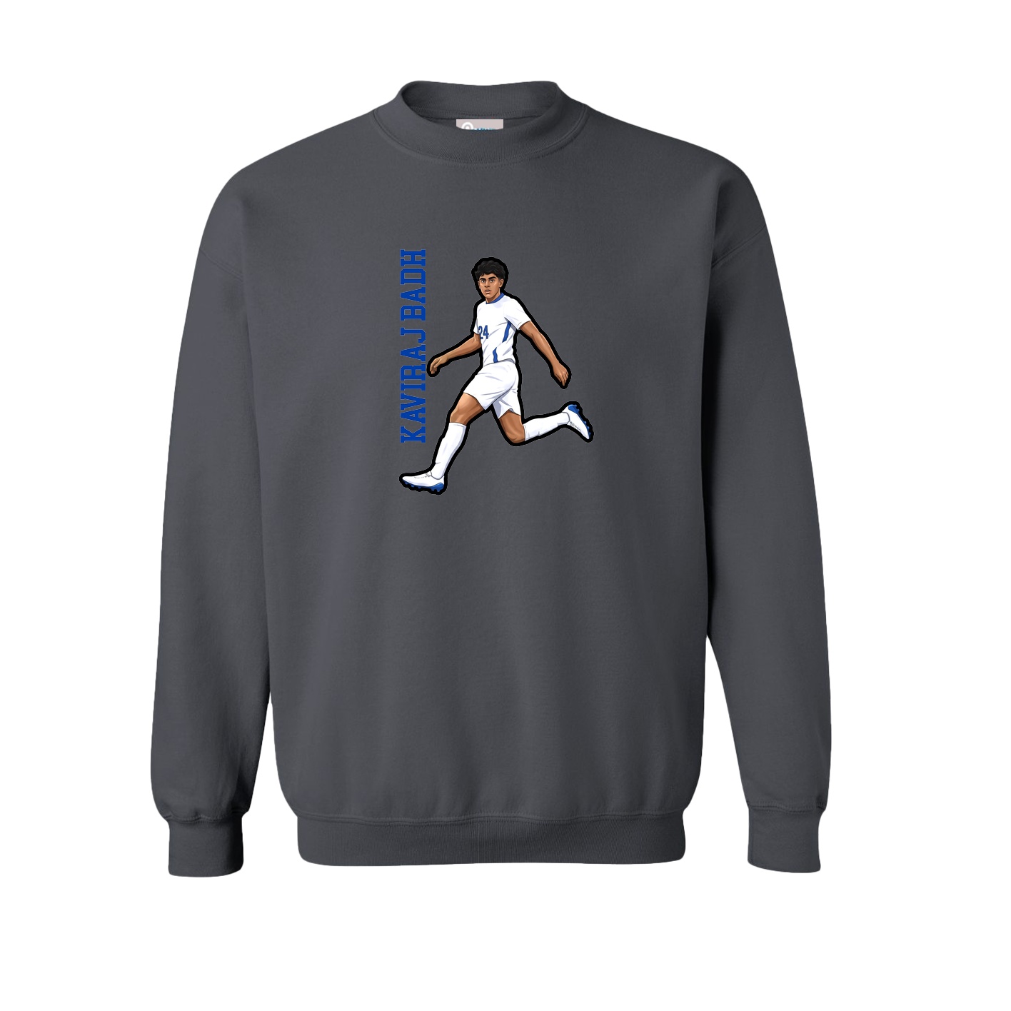 Fleece Crew — Name Vertical in Grey