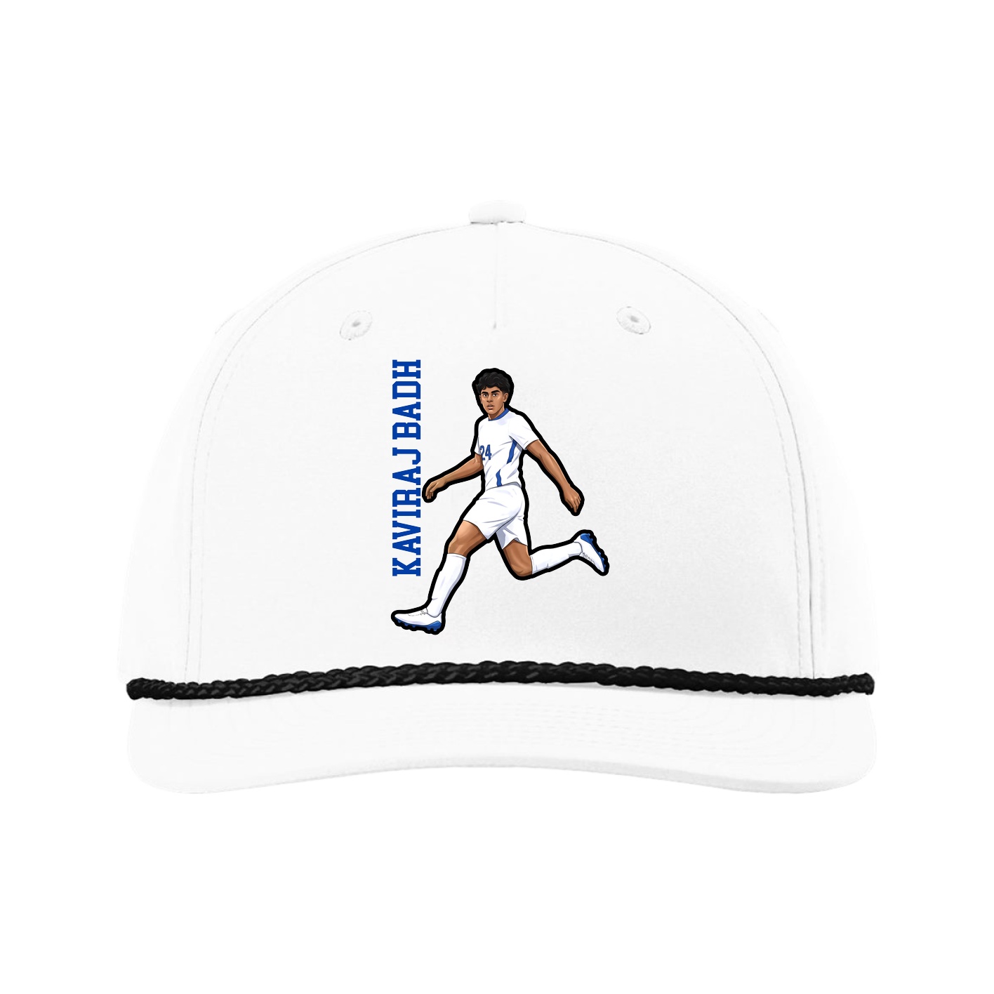 Five-Panel Classic Rope Cap — Name Vertical in White