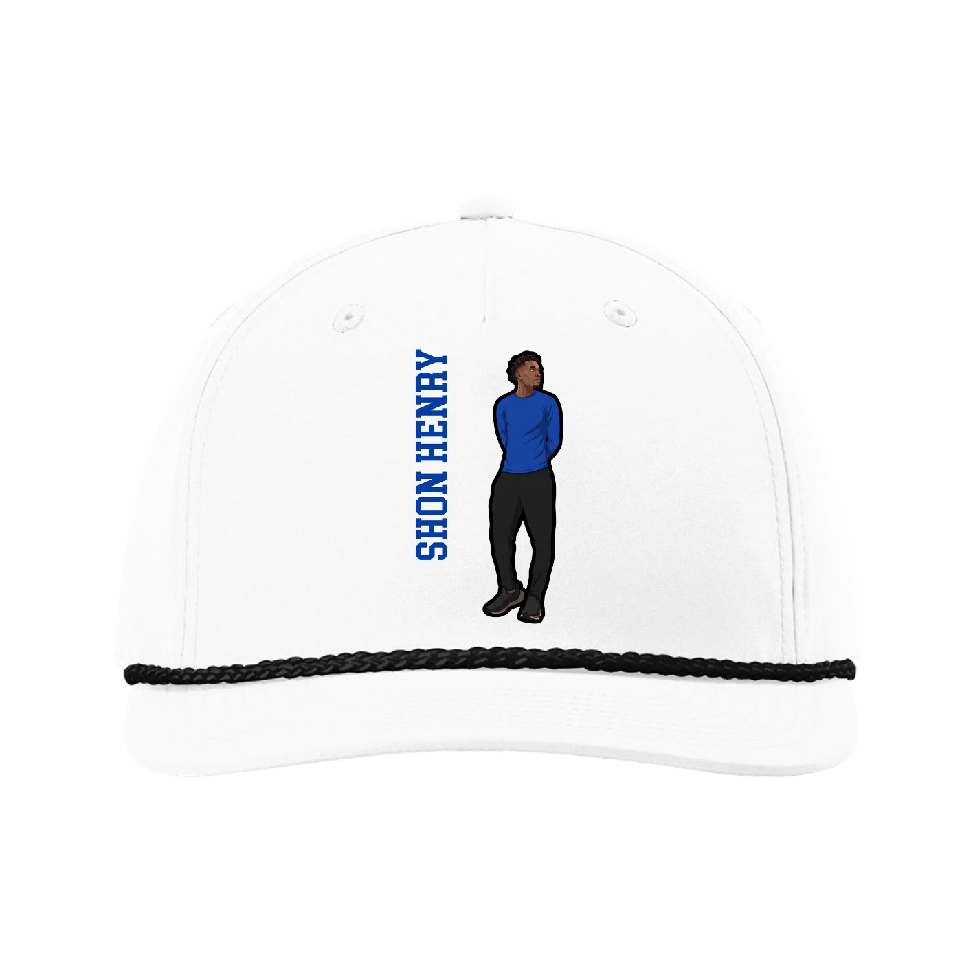 Five-Panel Classic Rope Cap — Name Vertical in White