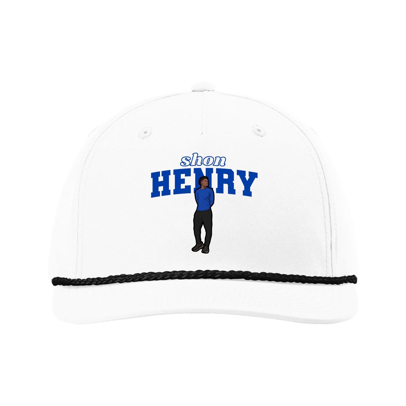 Five-Panel Classic Rope Cap — Name Arch in White
