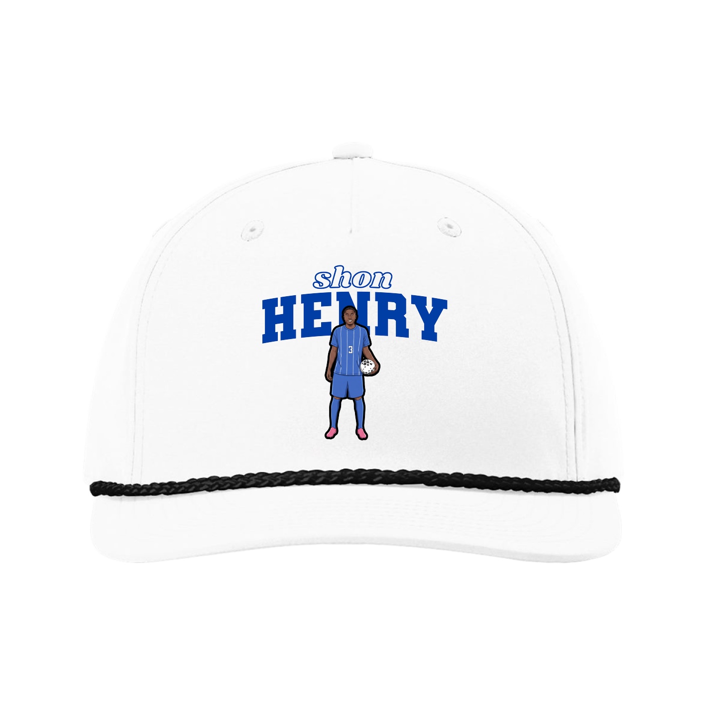 Five-Panel Classic Rope Cap — Name Arch in White