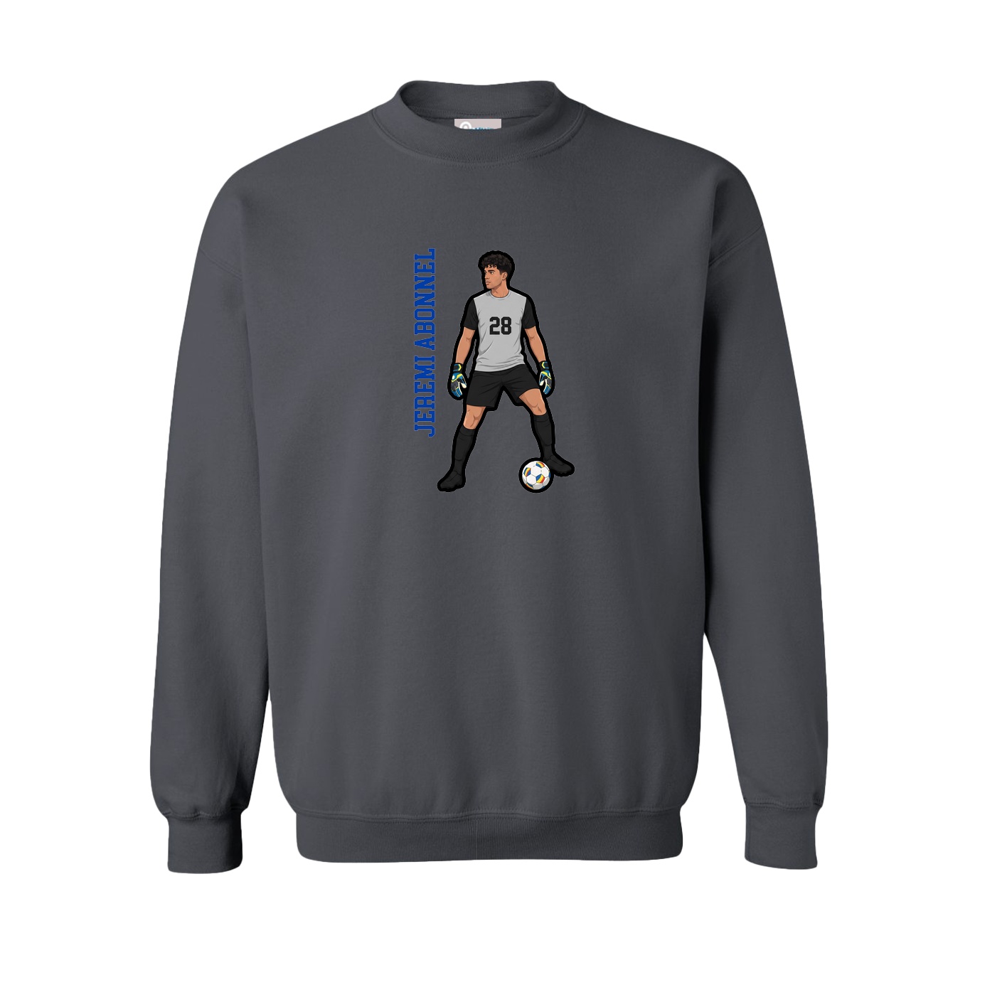 Fleece Crew — Name Vertical in Grey