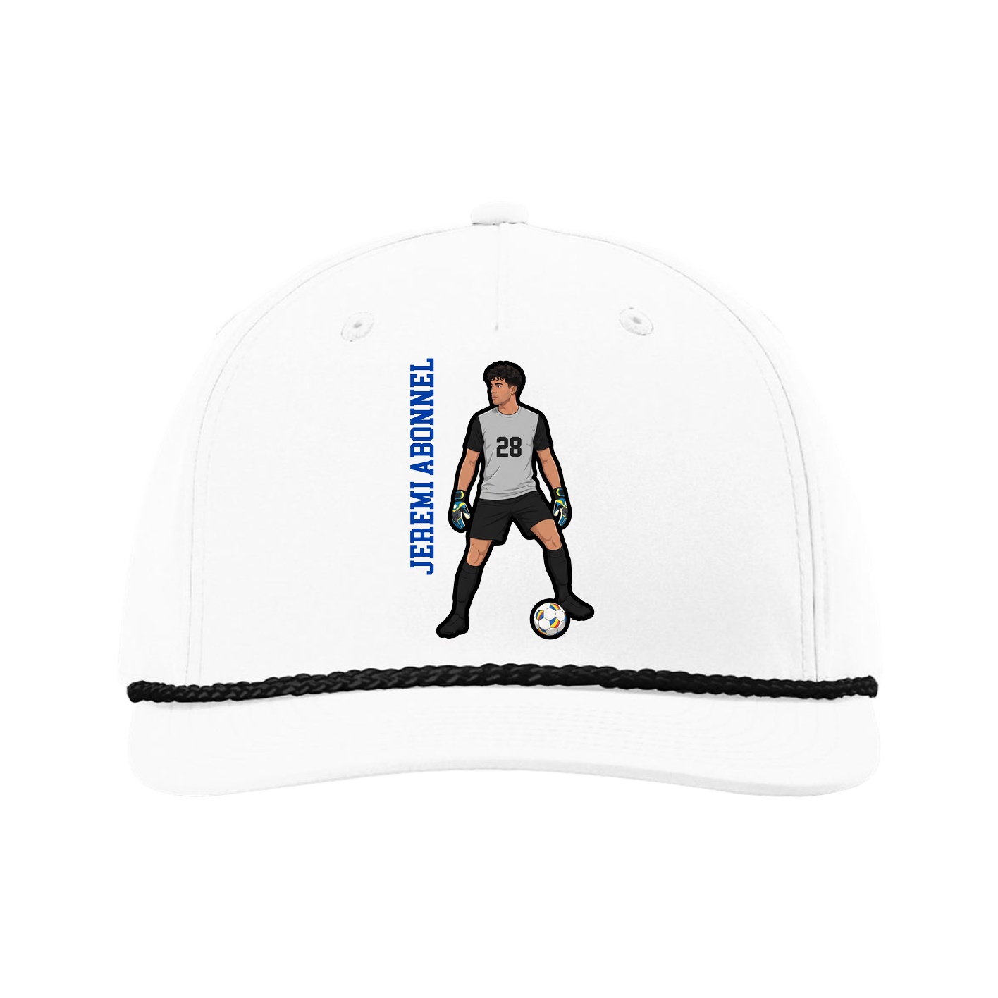 Five-Panel Classic Rope Cap — Name Vertical in White
