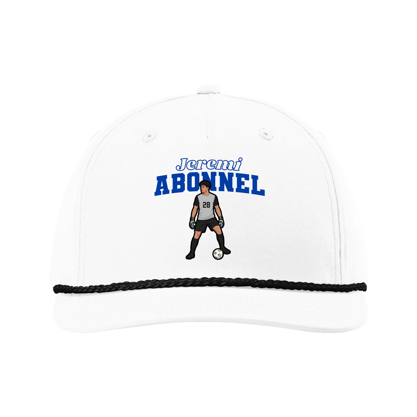 Five-Panel Classic Rope Cap — Name Arch in White