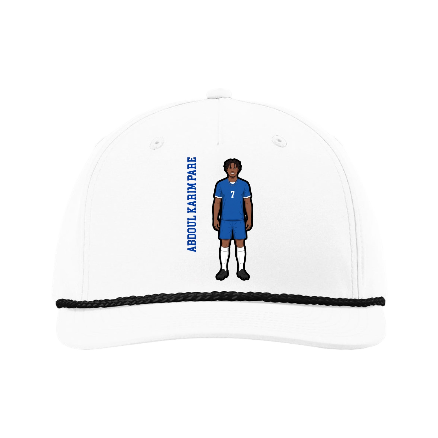 Five-Panel Classic Rope Cap — Name Vertical in White