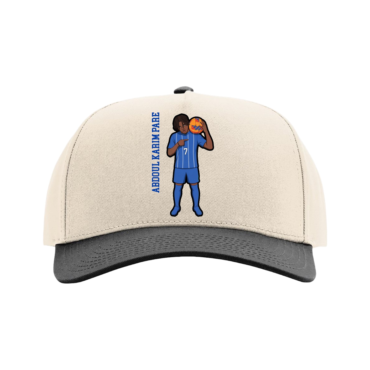 Full Fabric Five-Panel Champ Cap — Name Vertical in Cream/Black