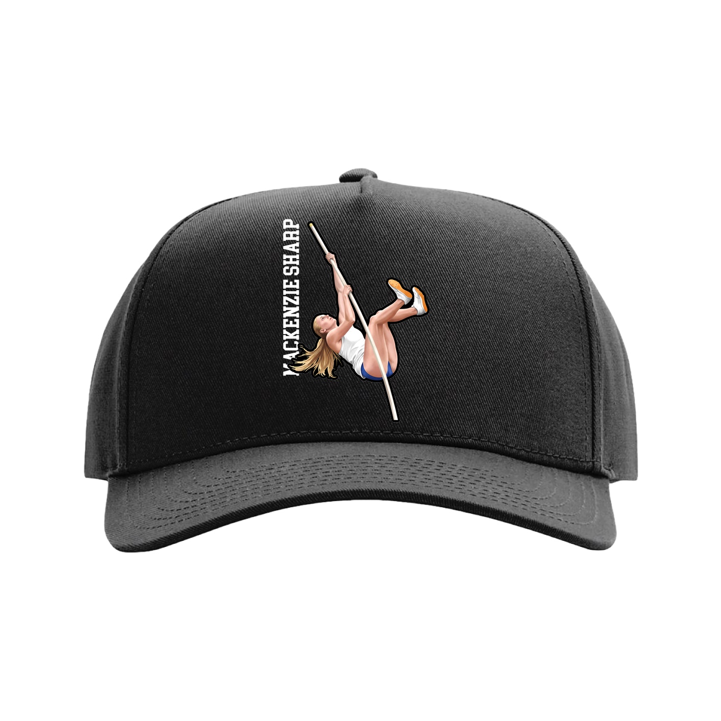 Full Fabric Five-Panel Champ Cap — Name Vertical in Black