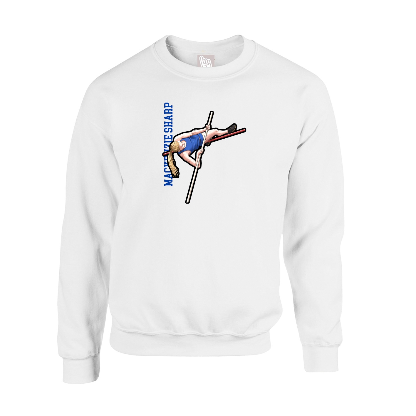 Fleece Crew — Name Vertical in White