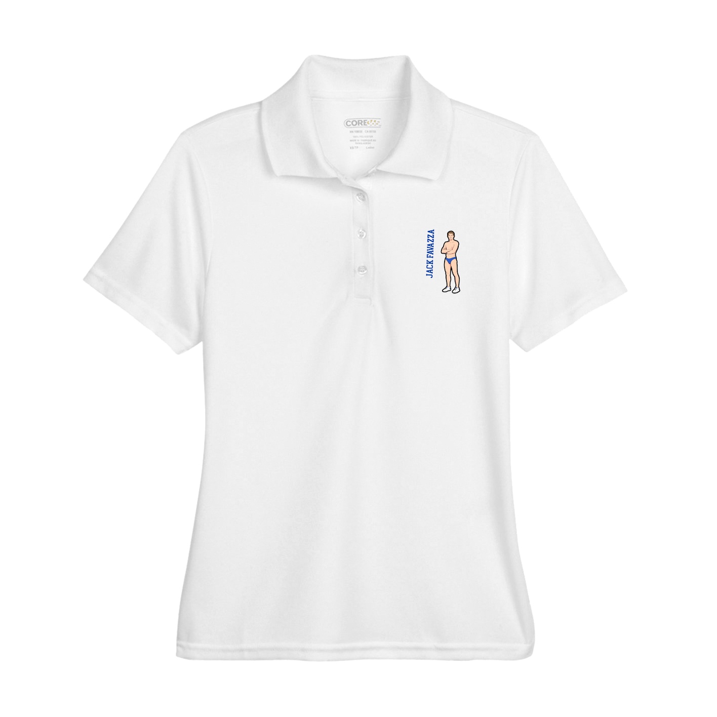 Womens Performance Polo — Name Vertical in White