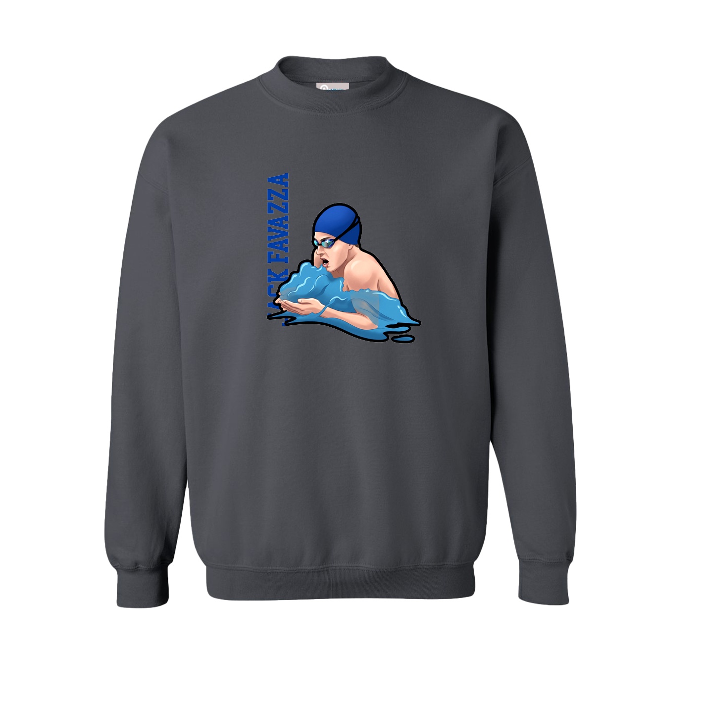 Fleece Crew — Name Vertical in Grey