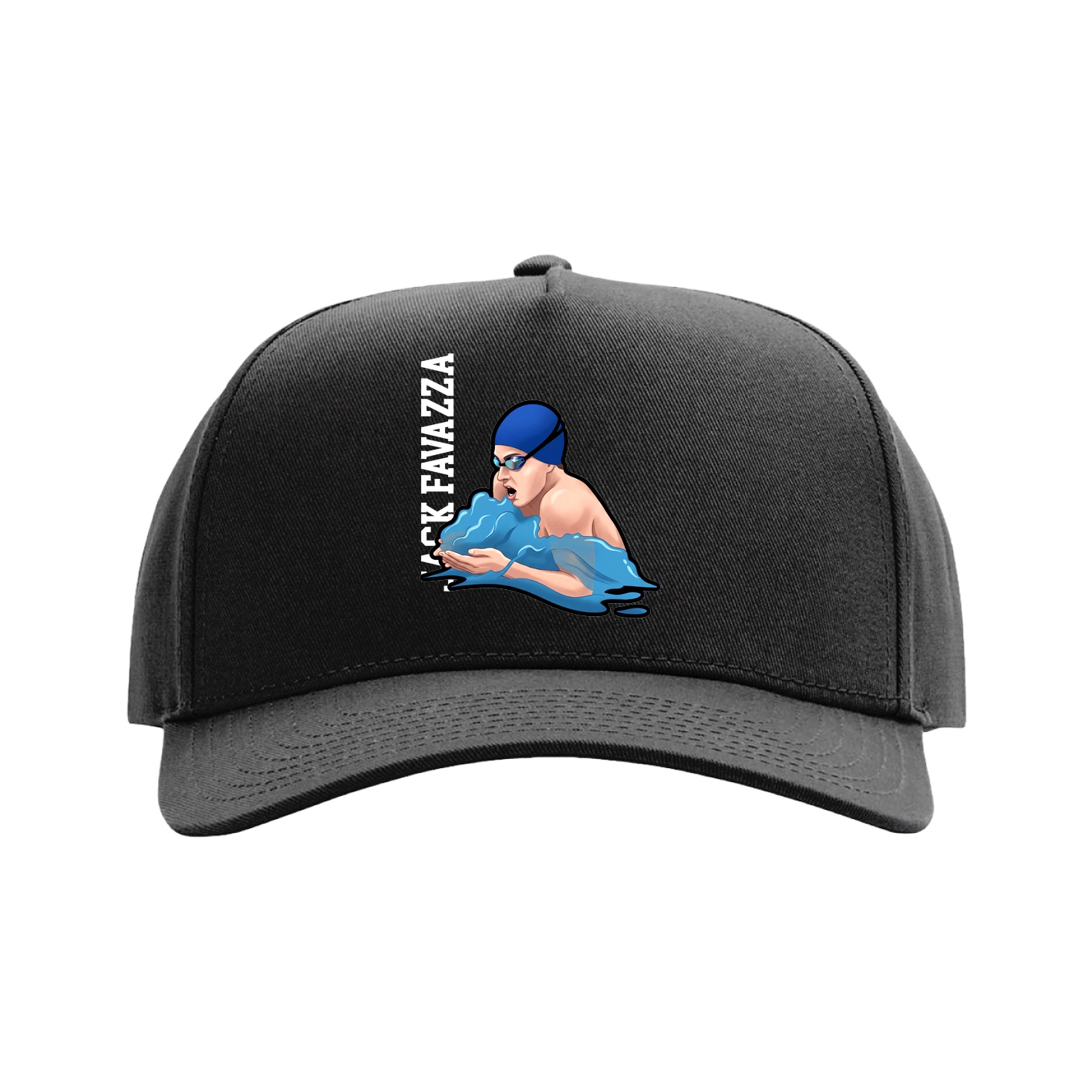 Full Fabric Five-Panel Champ Cap — Name Vertical in Black