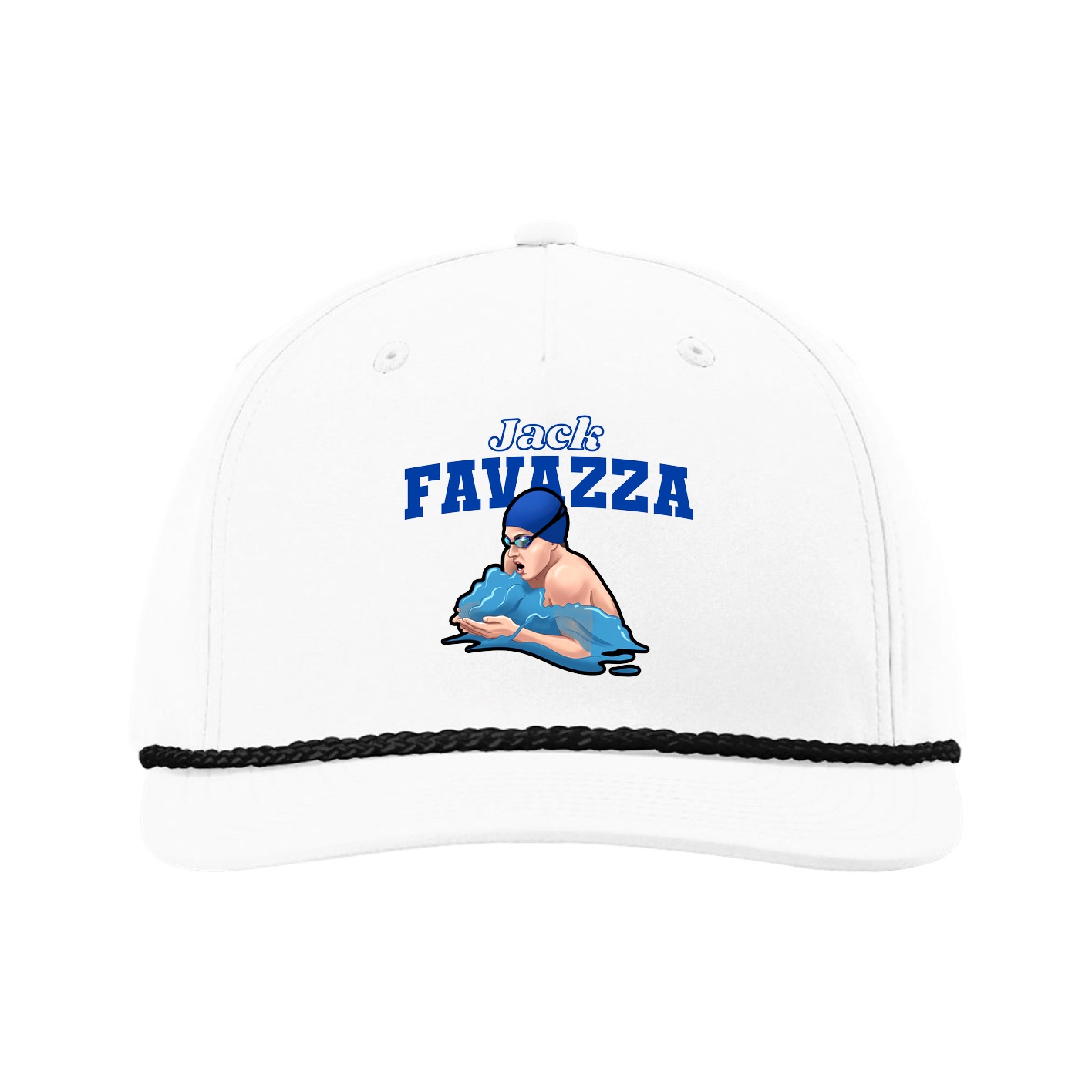 Five-Panel Classic Rope Cap — Name Arch in White