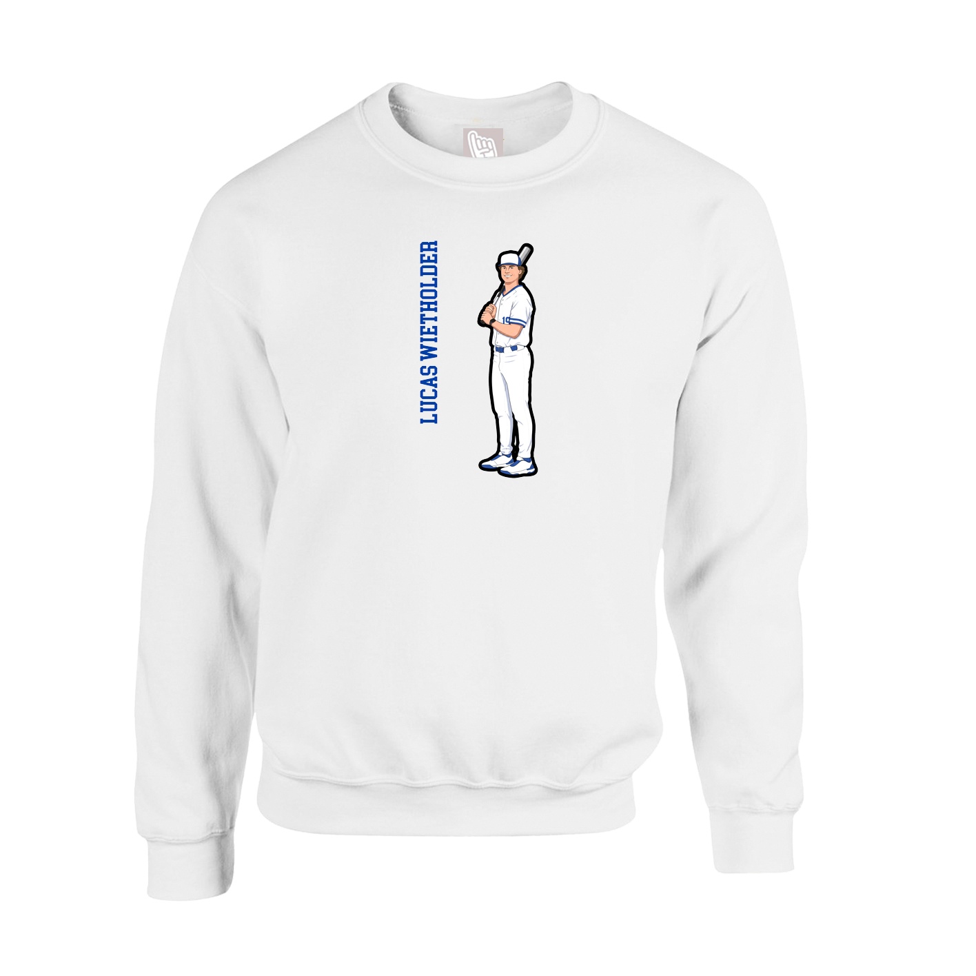 Fleece Crew — Name Vertical in White