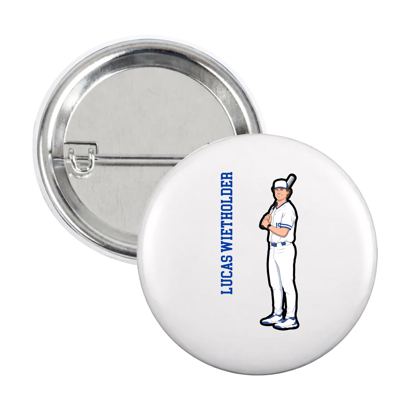 Game Day Button — Name Vertical in White