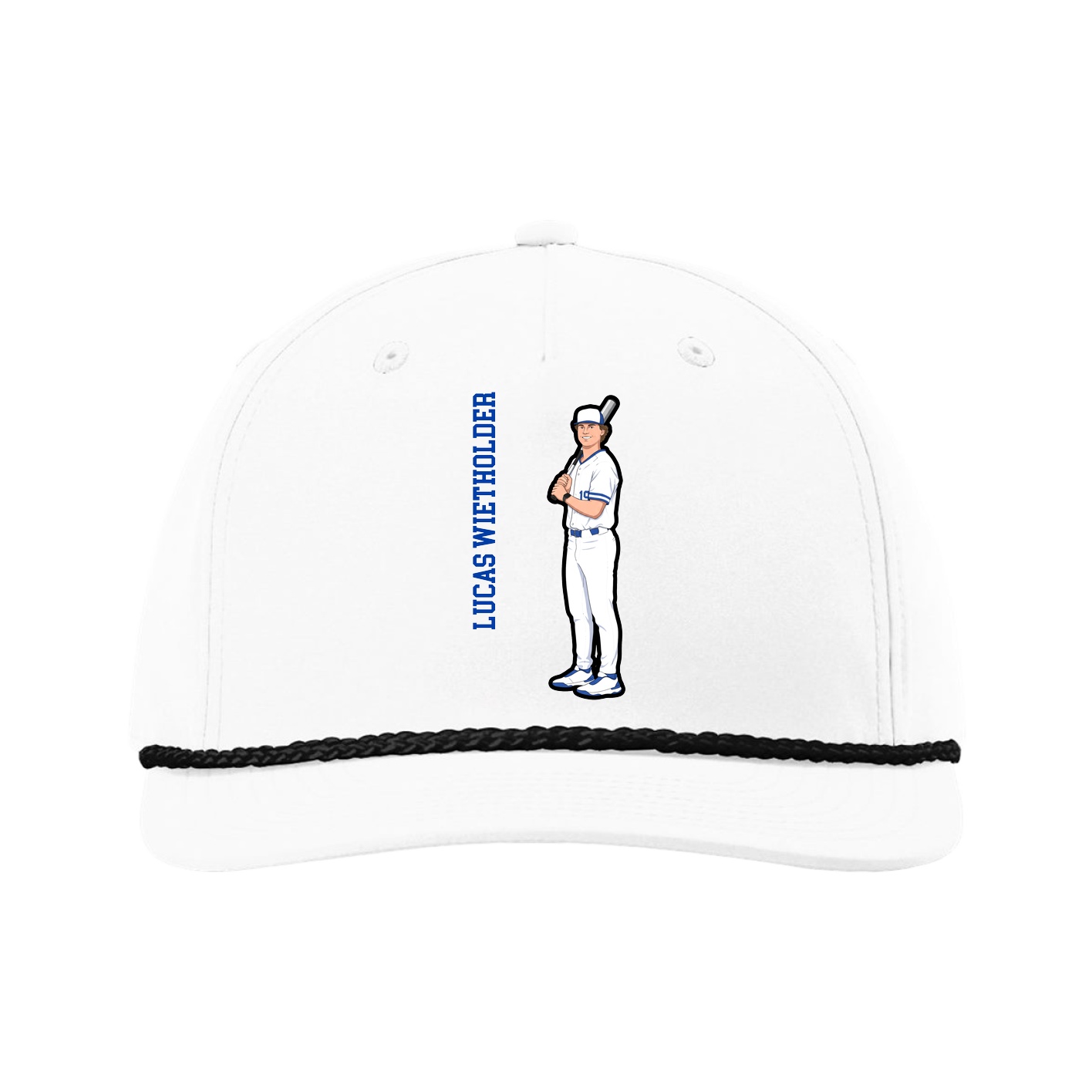 Five-Panel Classic Rope Cap — Name Vertical in White
