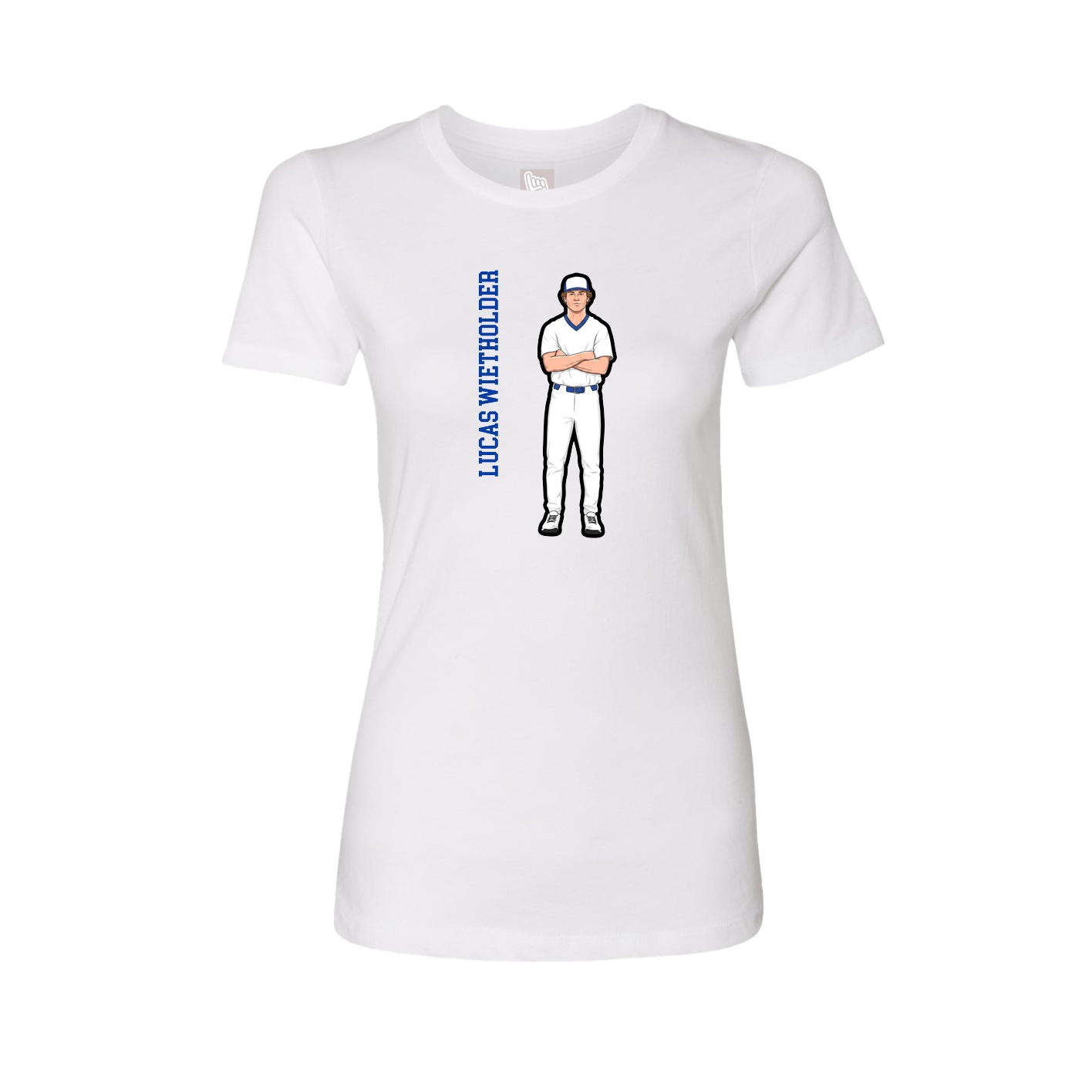 Fitted Women's Tee — Name Vertical in White