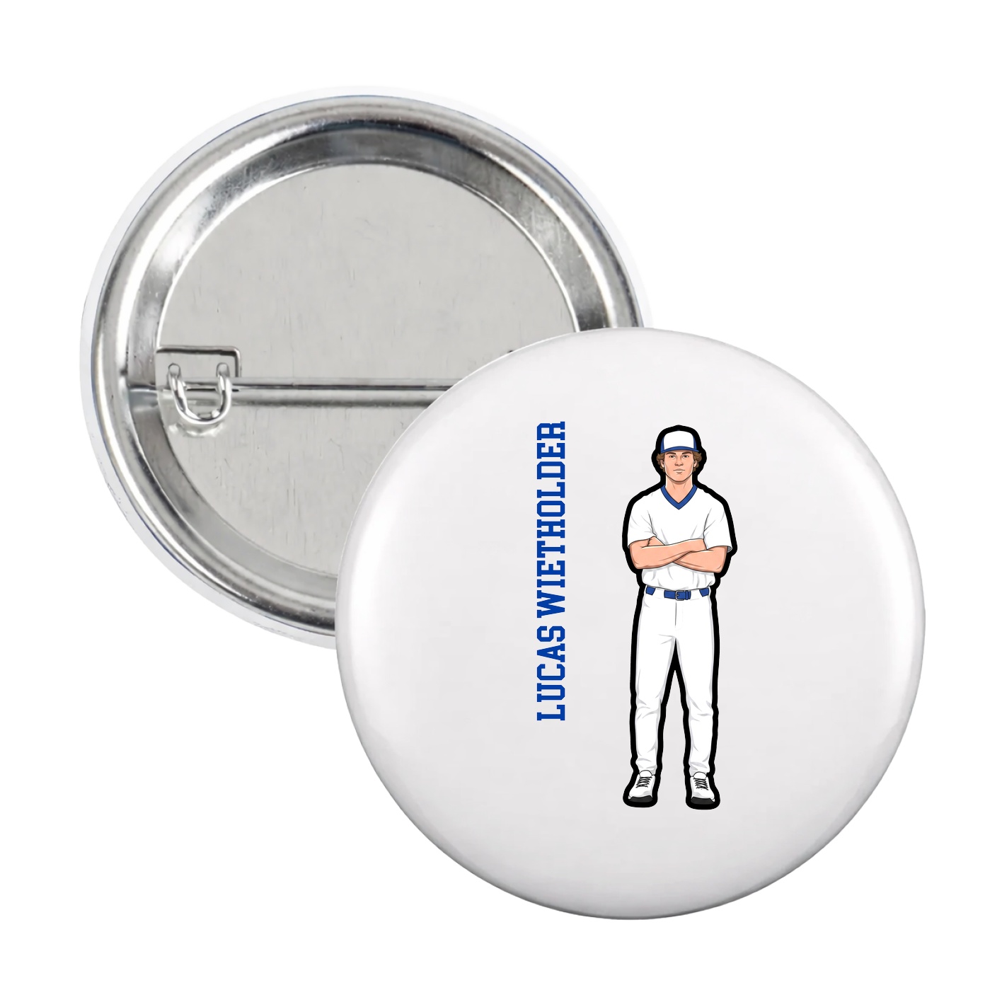 Game Day Button — Name Vertical in White