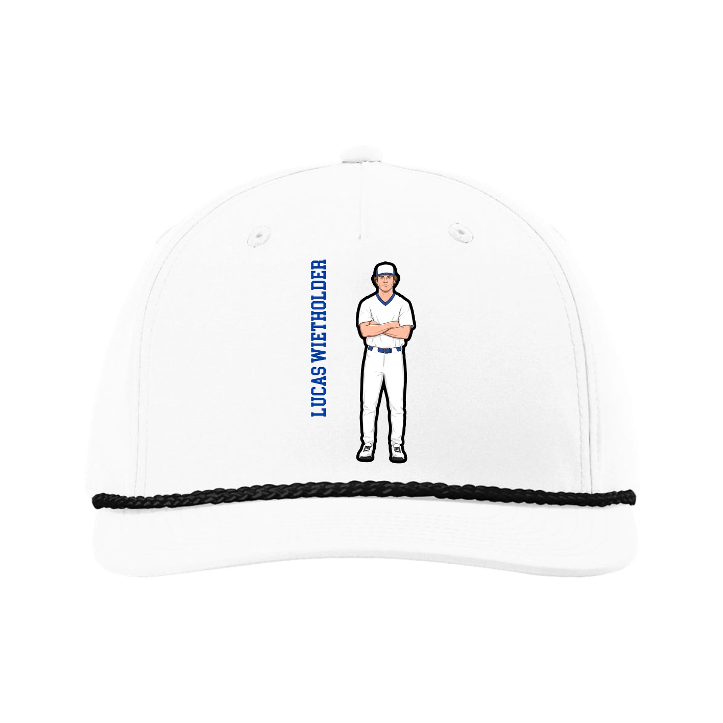 Five-Panel Classic Rope Cap — Name Vertical in White