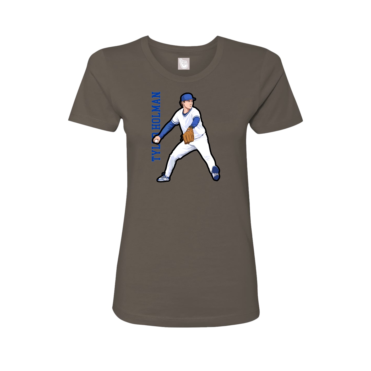 Fitted Women's Tee — Name Vertical in Grey