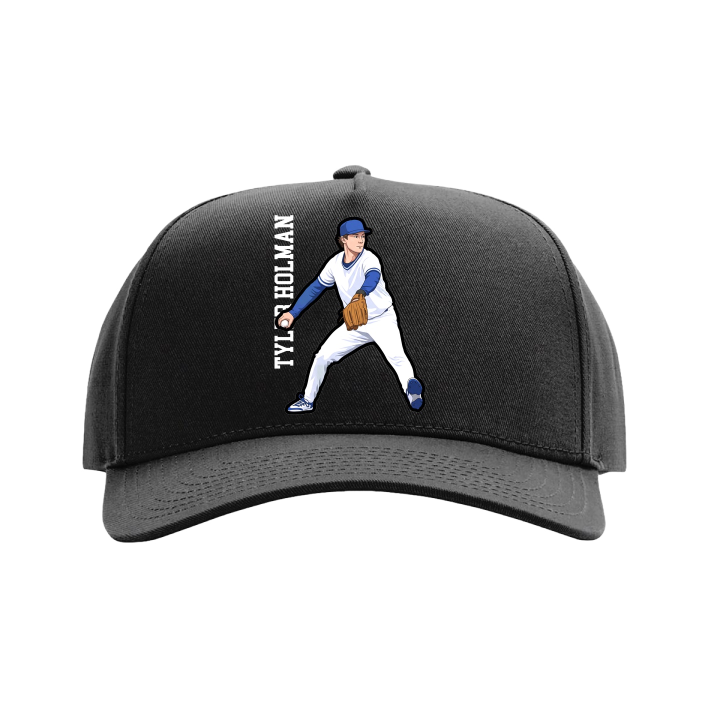 Full Fabric Five-Panel Champ Cap — Name Vertical in Black