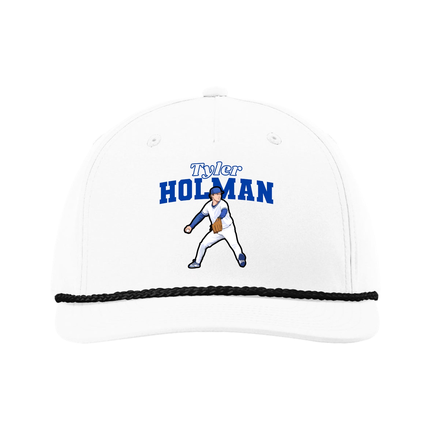 Five-Panel Classic Rope Cap — Name Arch in White