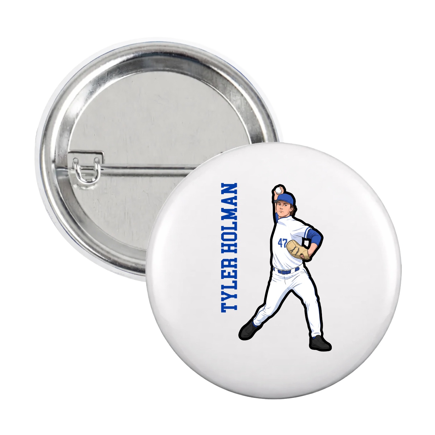 Game Day Button — Name Vertical in White