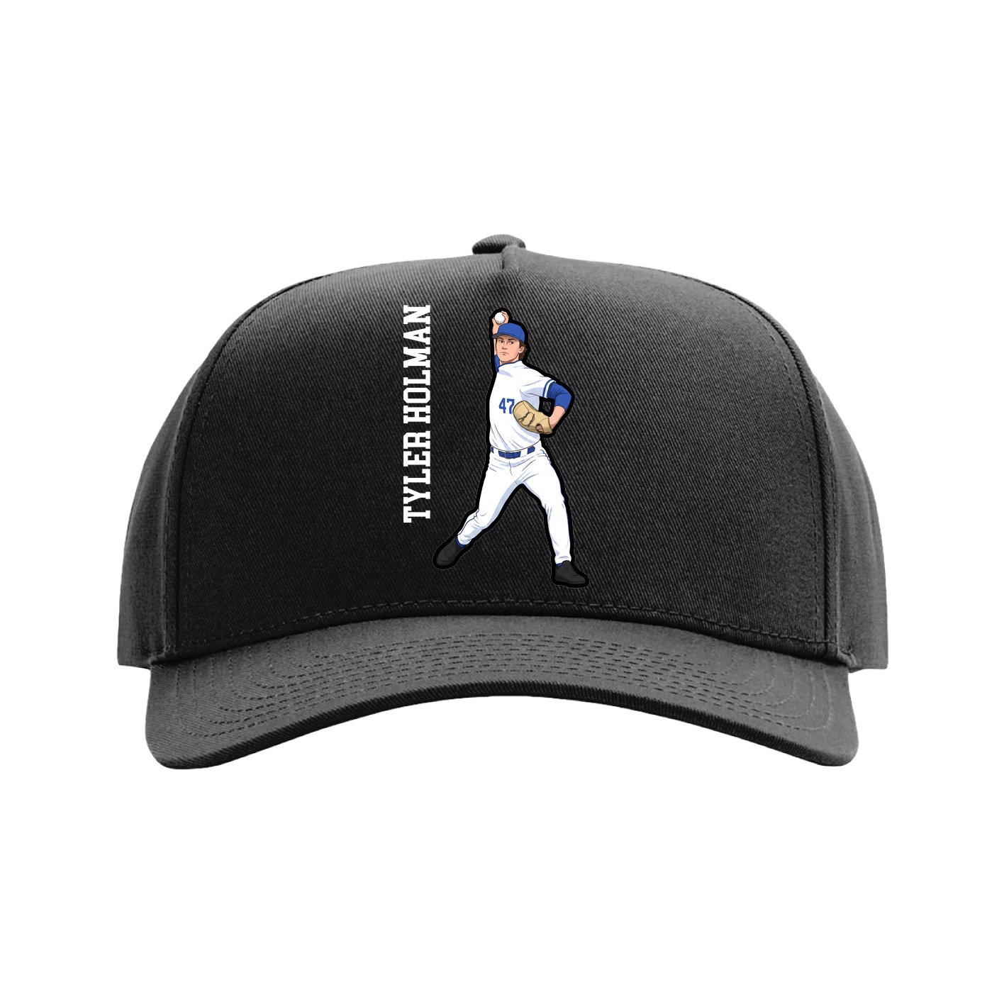 Full Fabric Five-Panel Champ Cap — Name Vertical in Black
