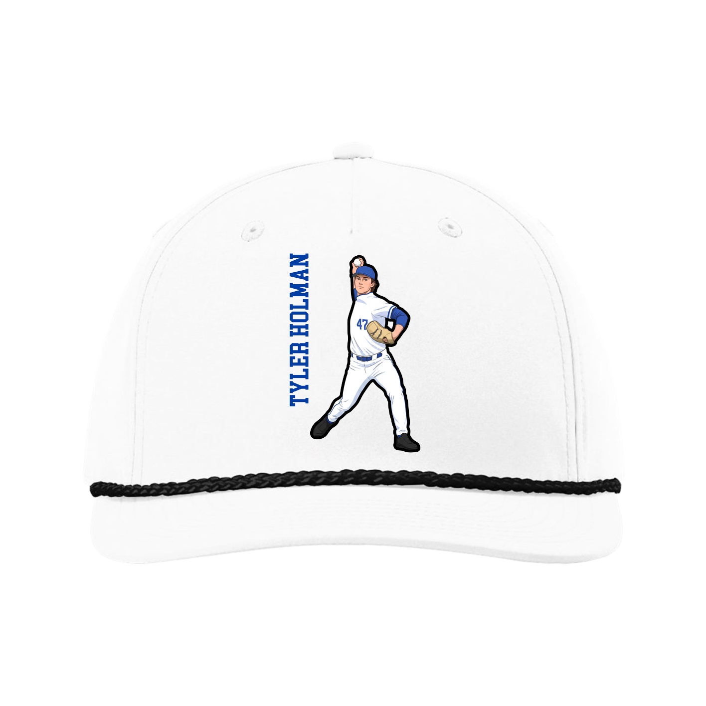 Five-Panel Classic Rope Cap — Name Vertical in White