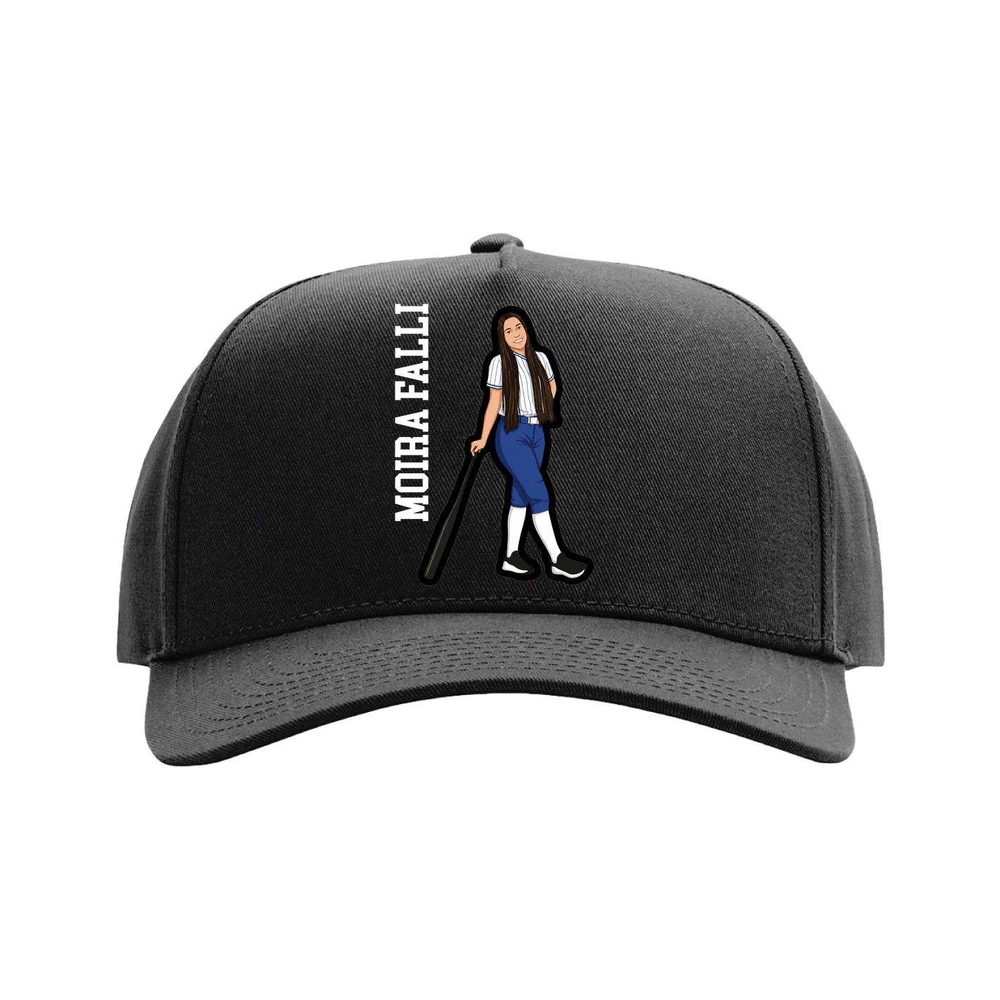 Full Fabric Five-Panel Champ Cap — Name Vertical in Black