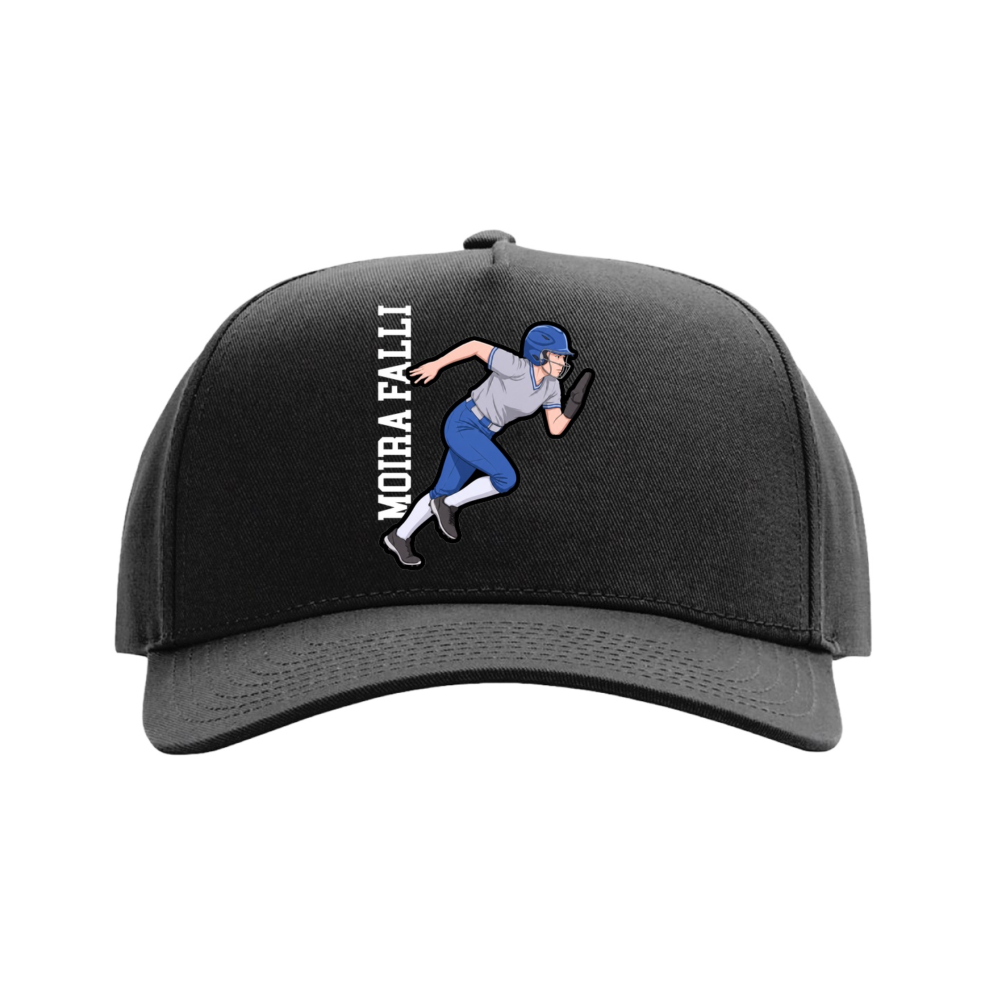 Full Fabric Five-Panel Champ Cap — Name Vertical in Black