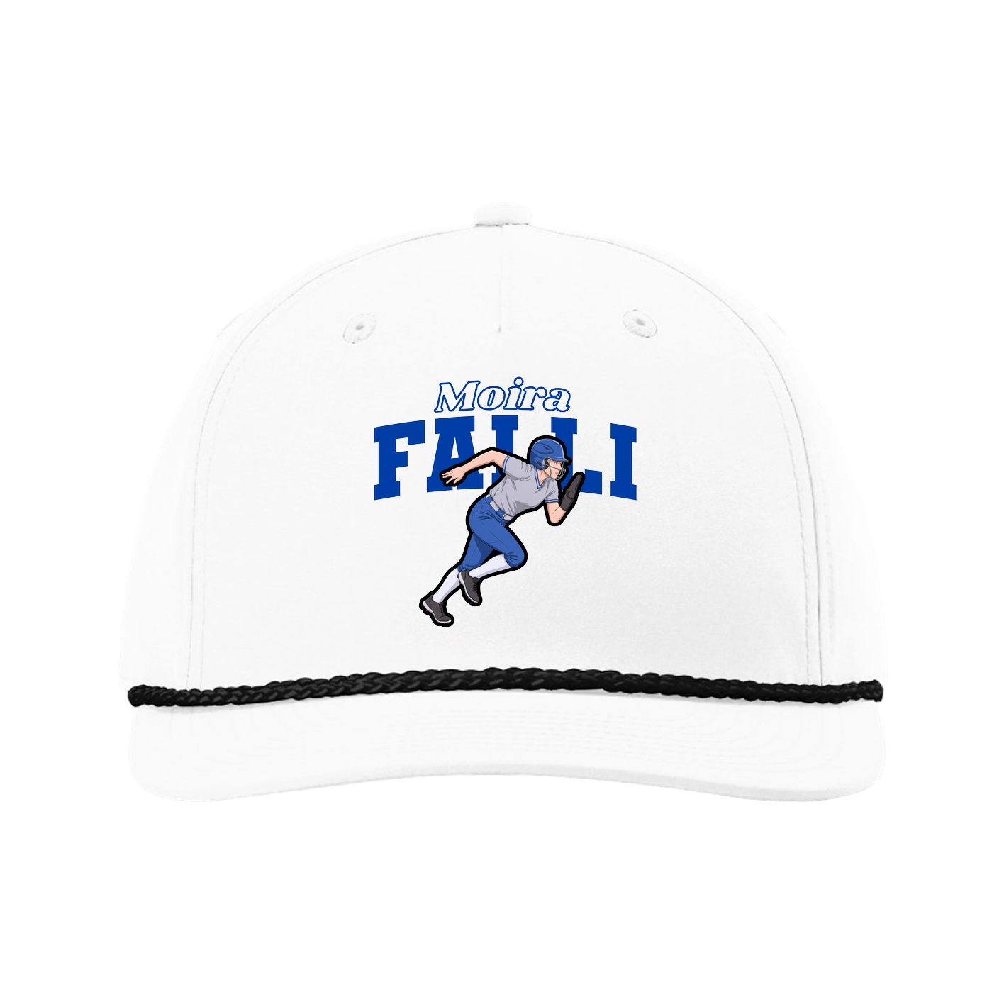 Five-Panel Classic Rope Cap — Name Arch in White