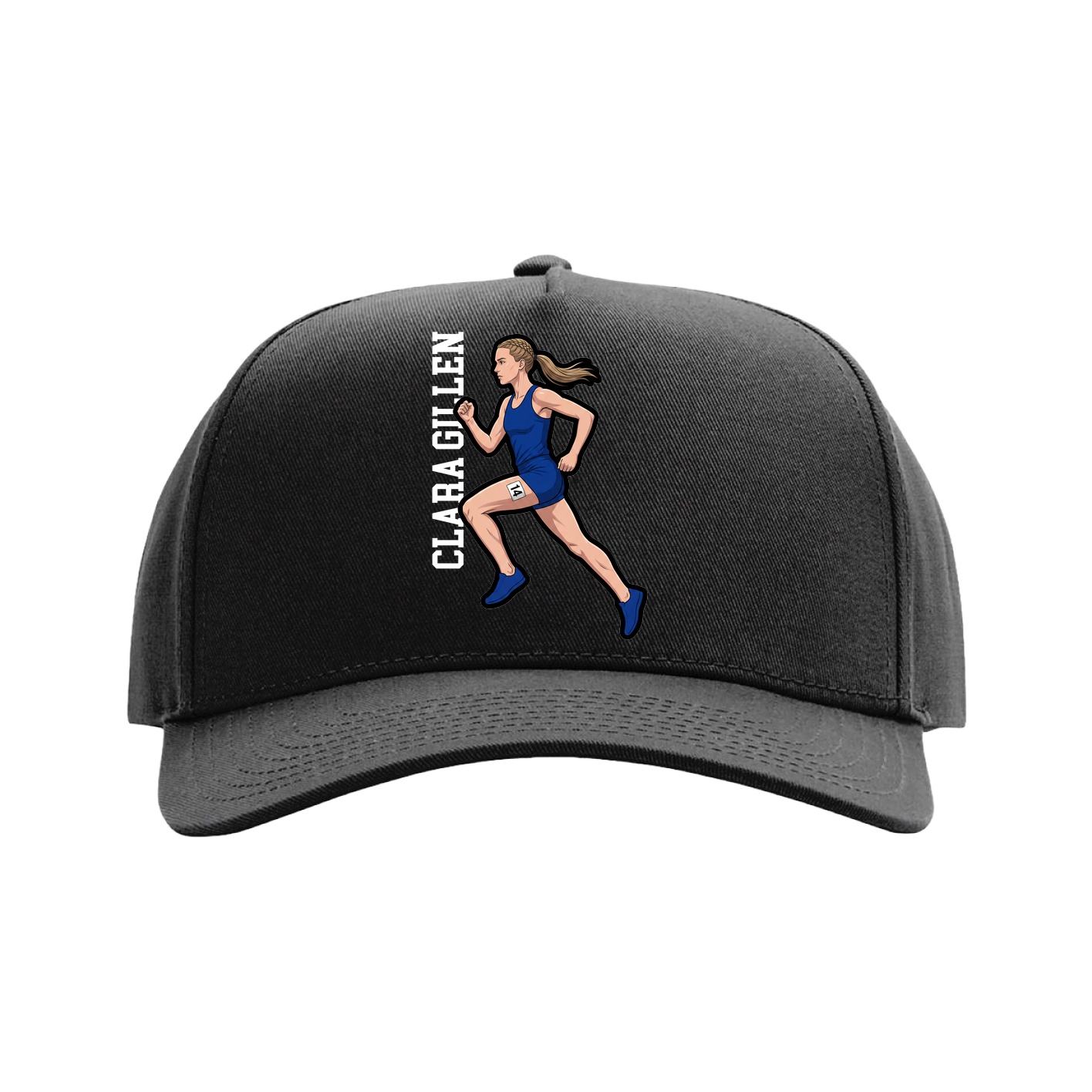 Full Fabric Five-Panel Champ Cap — Name Vertical in Black