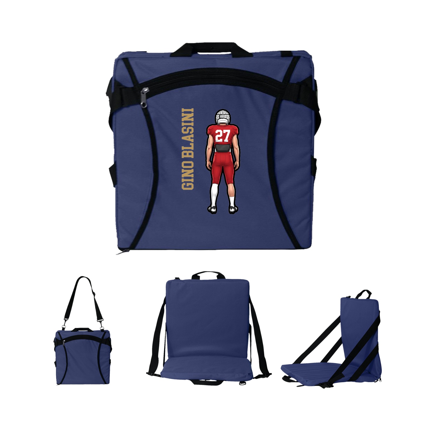 Folding Stadium Seat — Name Vertical in Navy