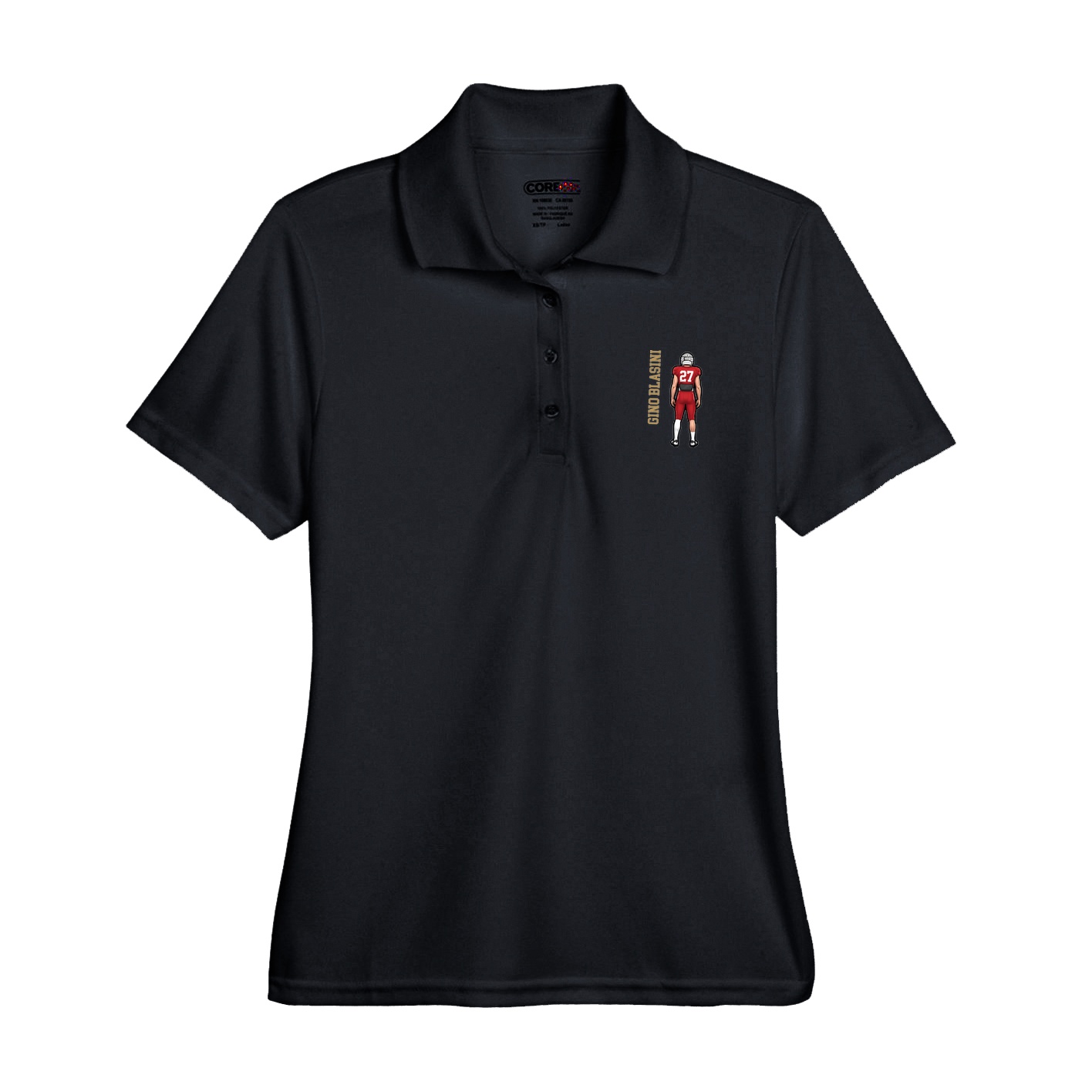 Womens Performance Polo — Name Vertical in Black
