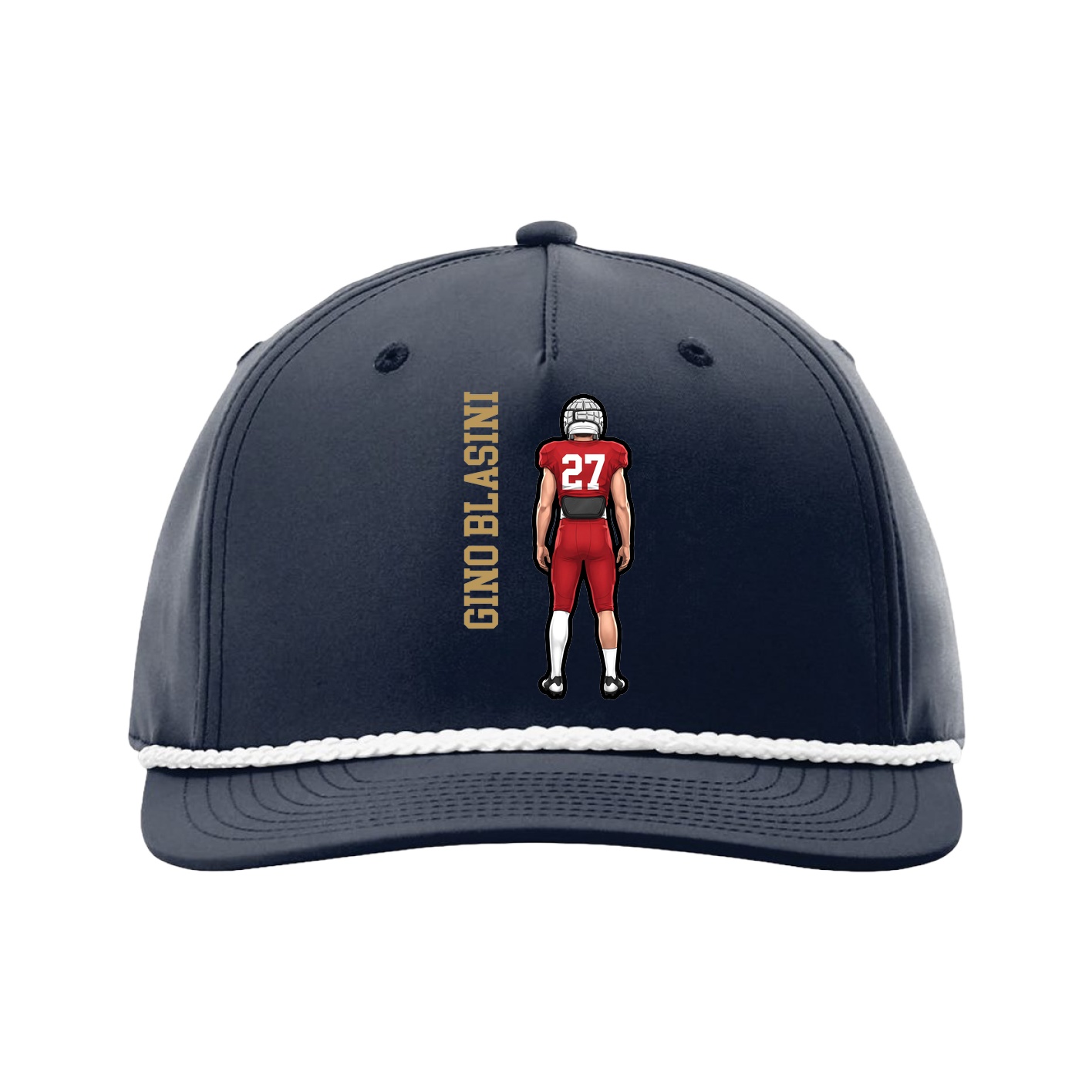 Five-Panel Classic Rope Cap — Name Vertical in Navy