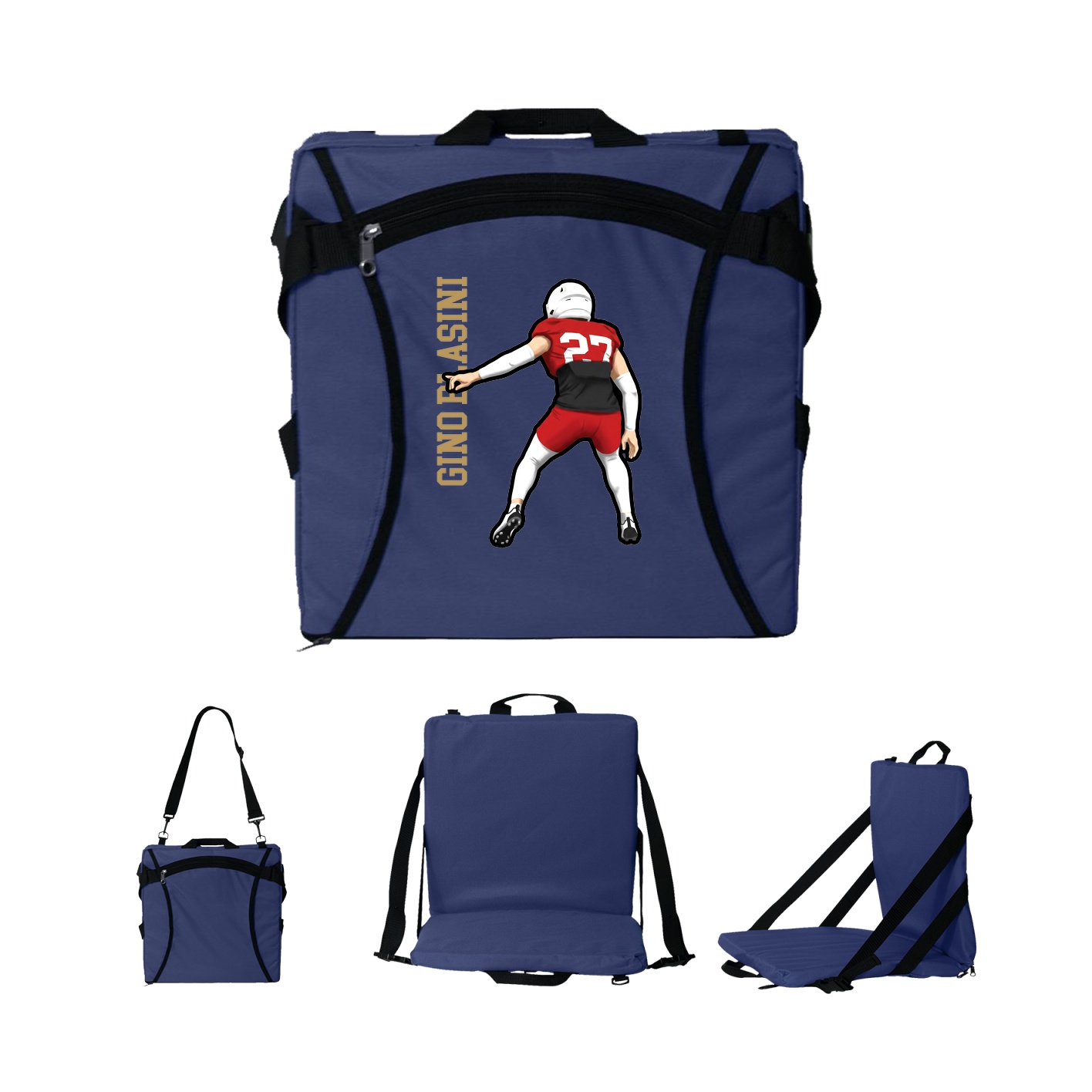 Folding Stadium Seat — Name Vertical in Navy