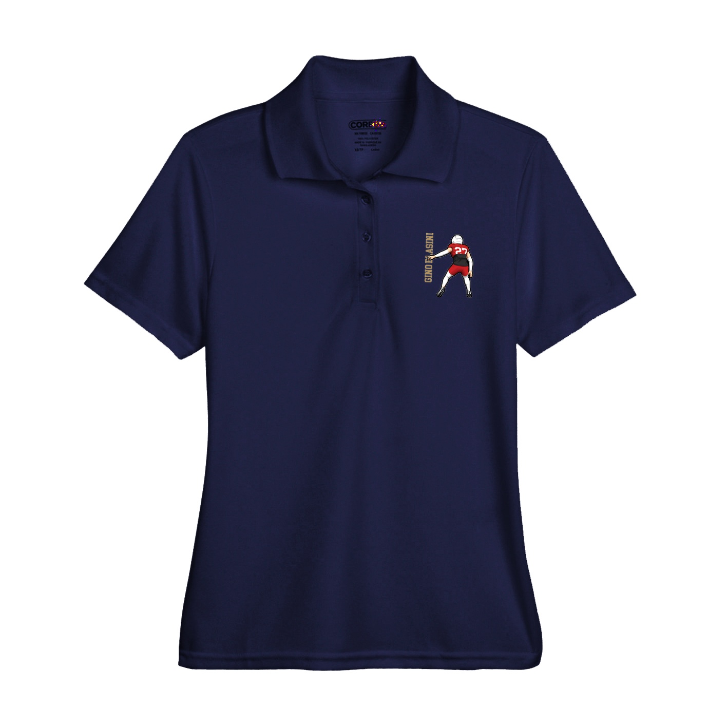 Womens Performance Polo — Name Vertical in Navy