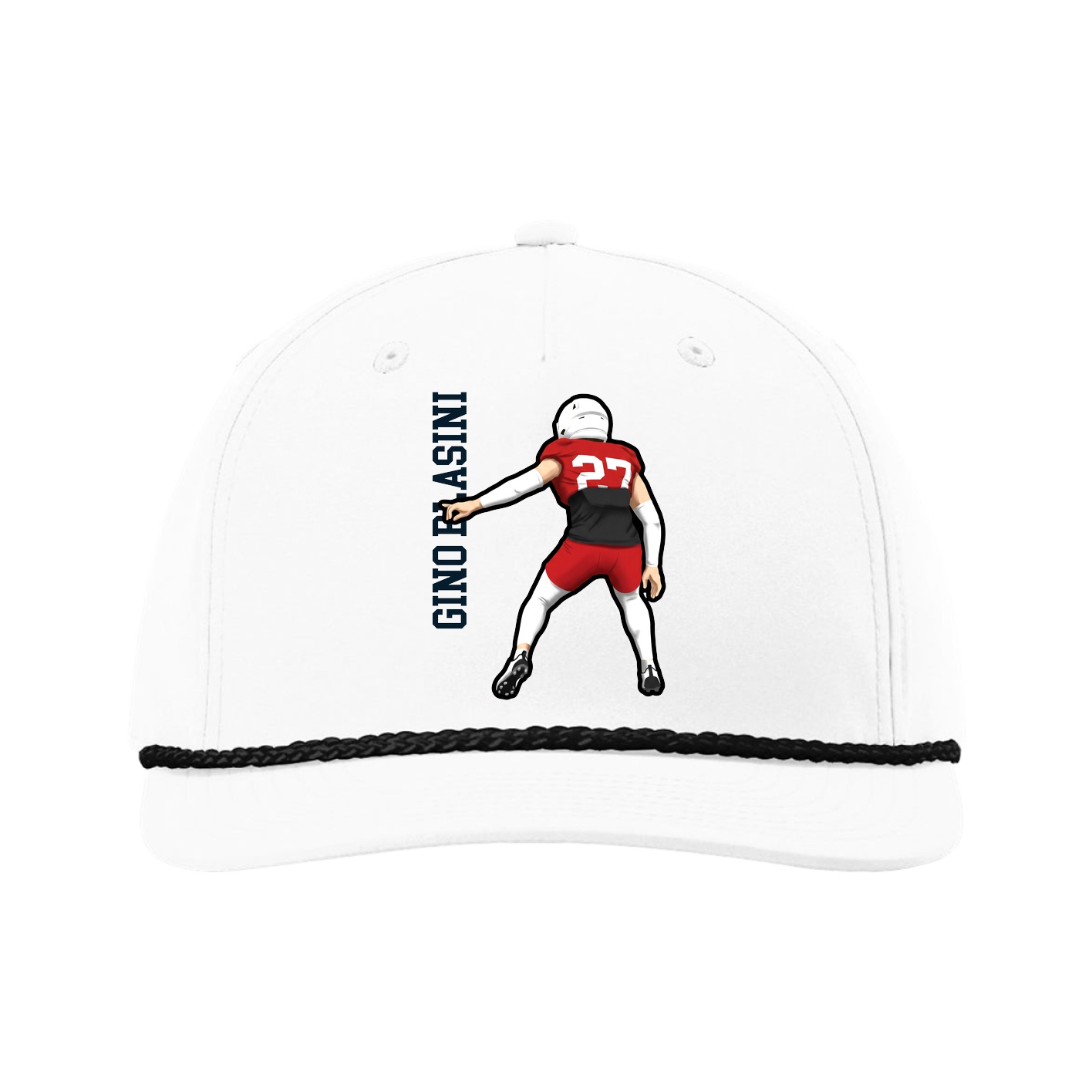 Five-Panel Classic Rope Cap — Name Vertical in White