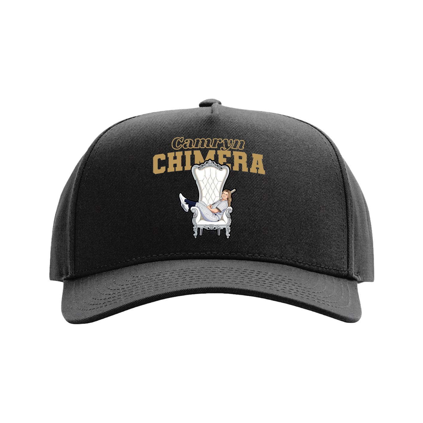 Full Fabric Five-Panel Champ Cap — Name Arch in Black