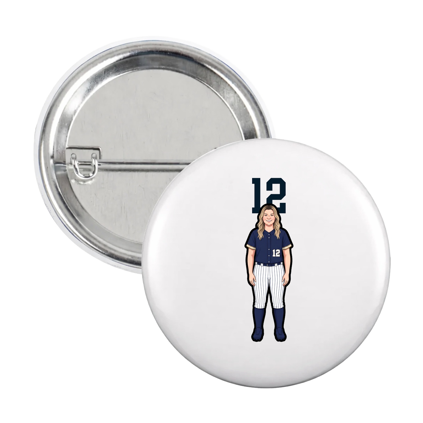 Game Day Button — Number Top in White