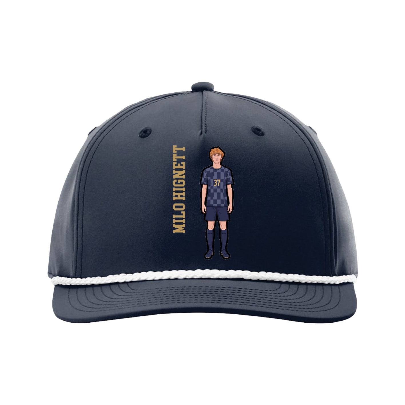 Five-Panel Classic Rope Cap — Name Vertical in Navy