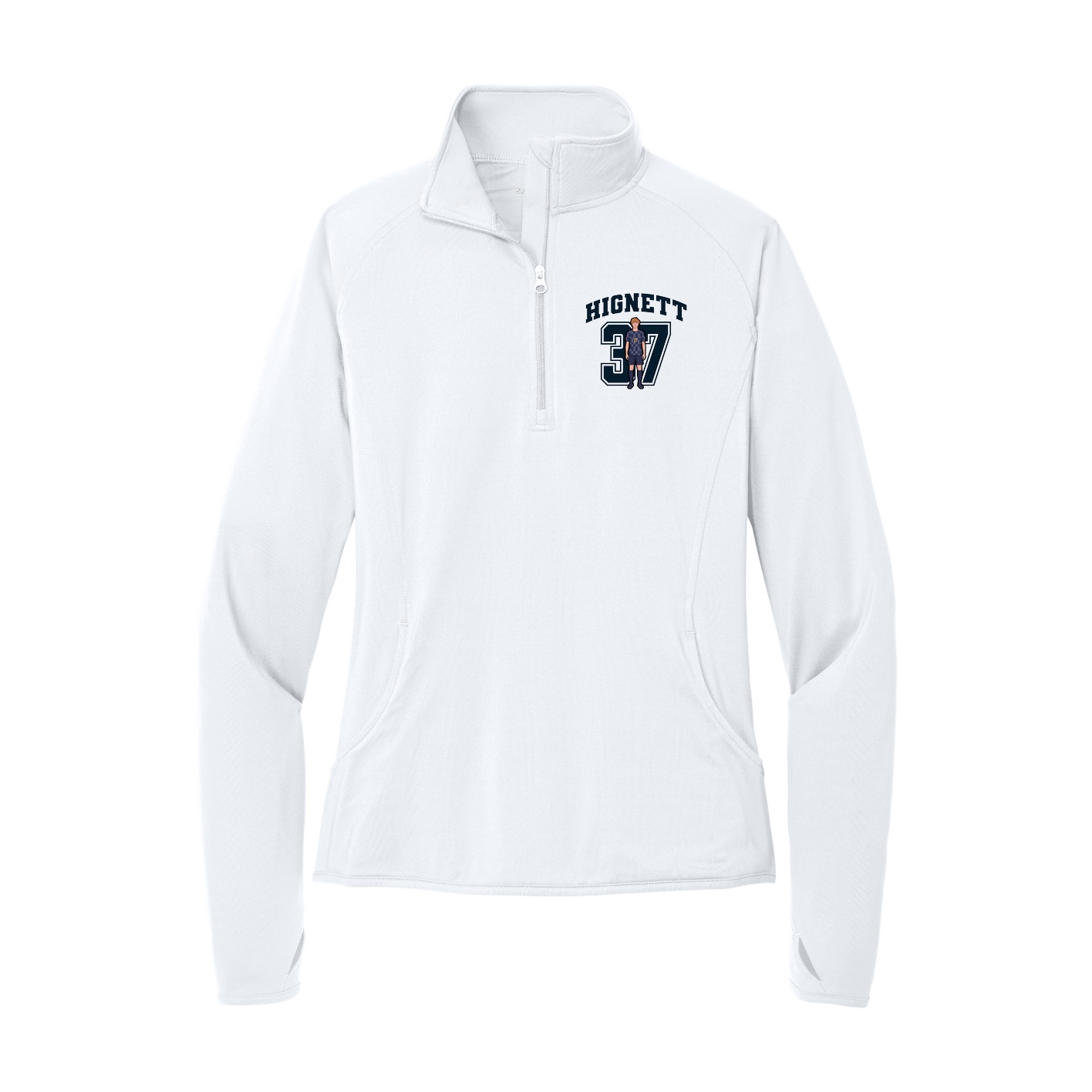 Women's Q-Zip Pullover — Number in White