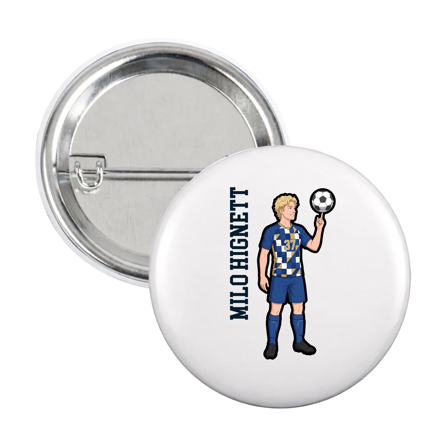 Game Day Button — Name Vertical in White