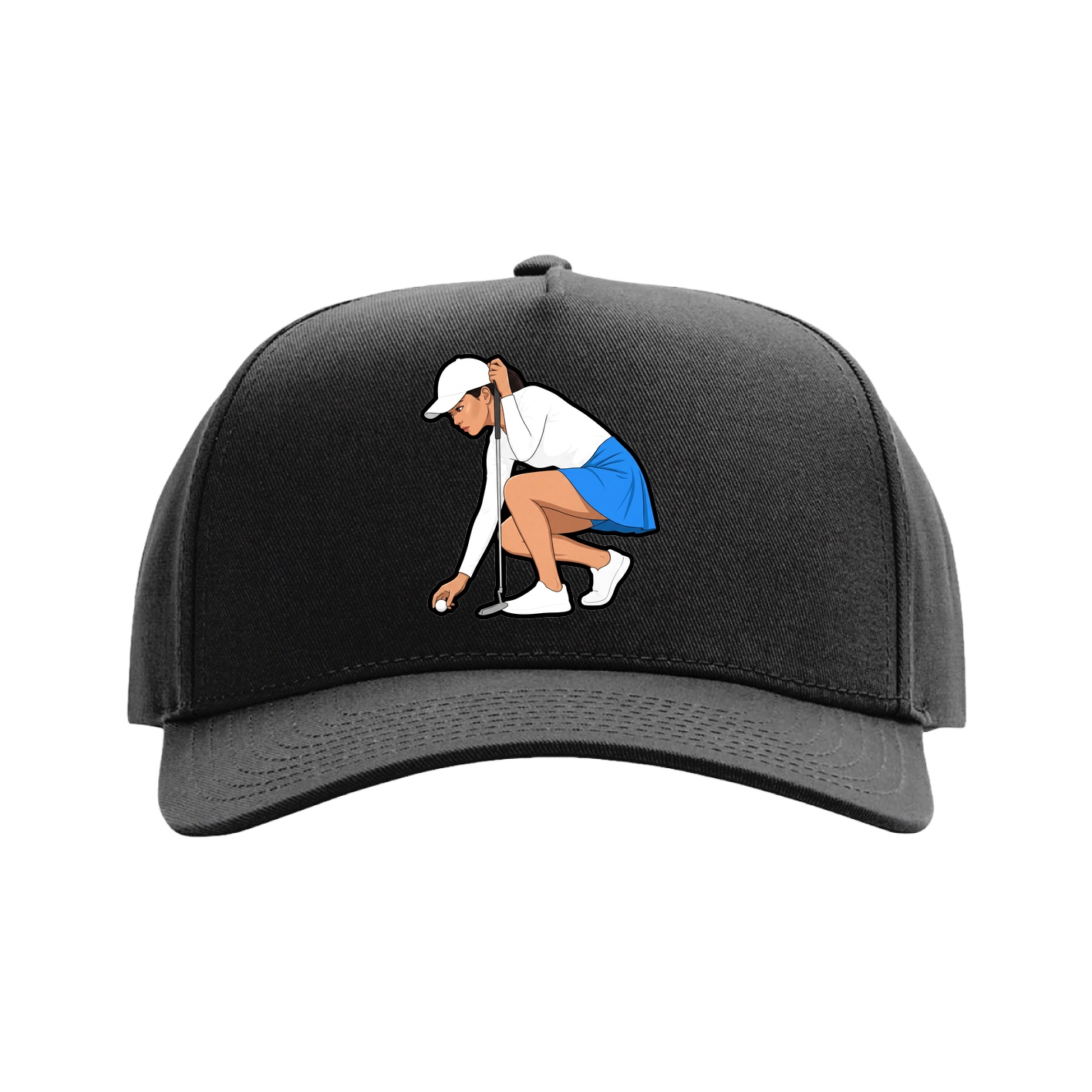 Full Fabric Five-Panel Champ Cap — Name Vertical in Black