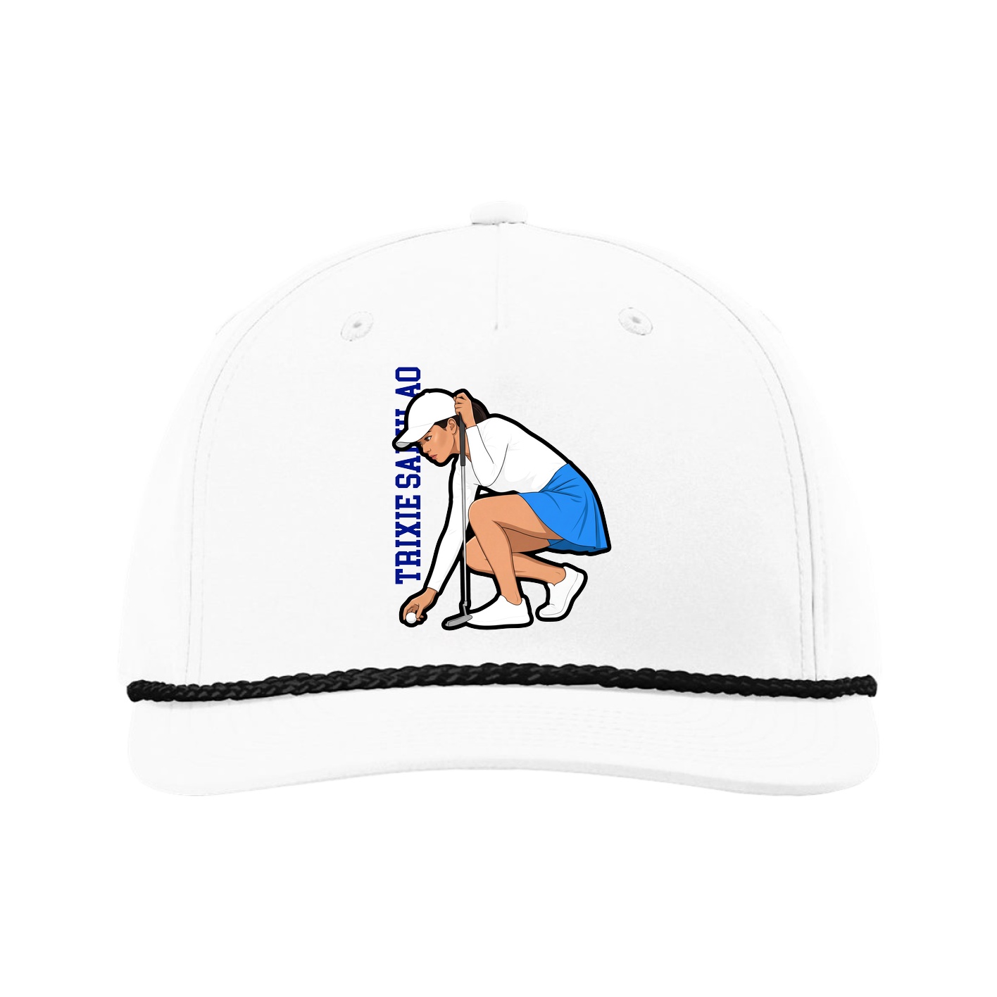 Five-Panel Classic Rope Cap — Name Vertical in White