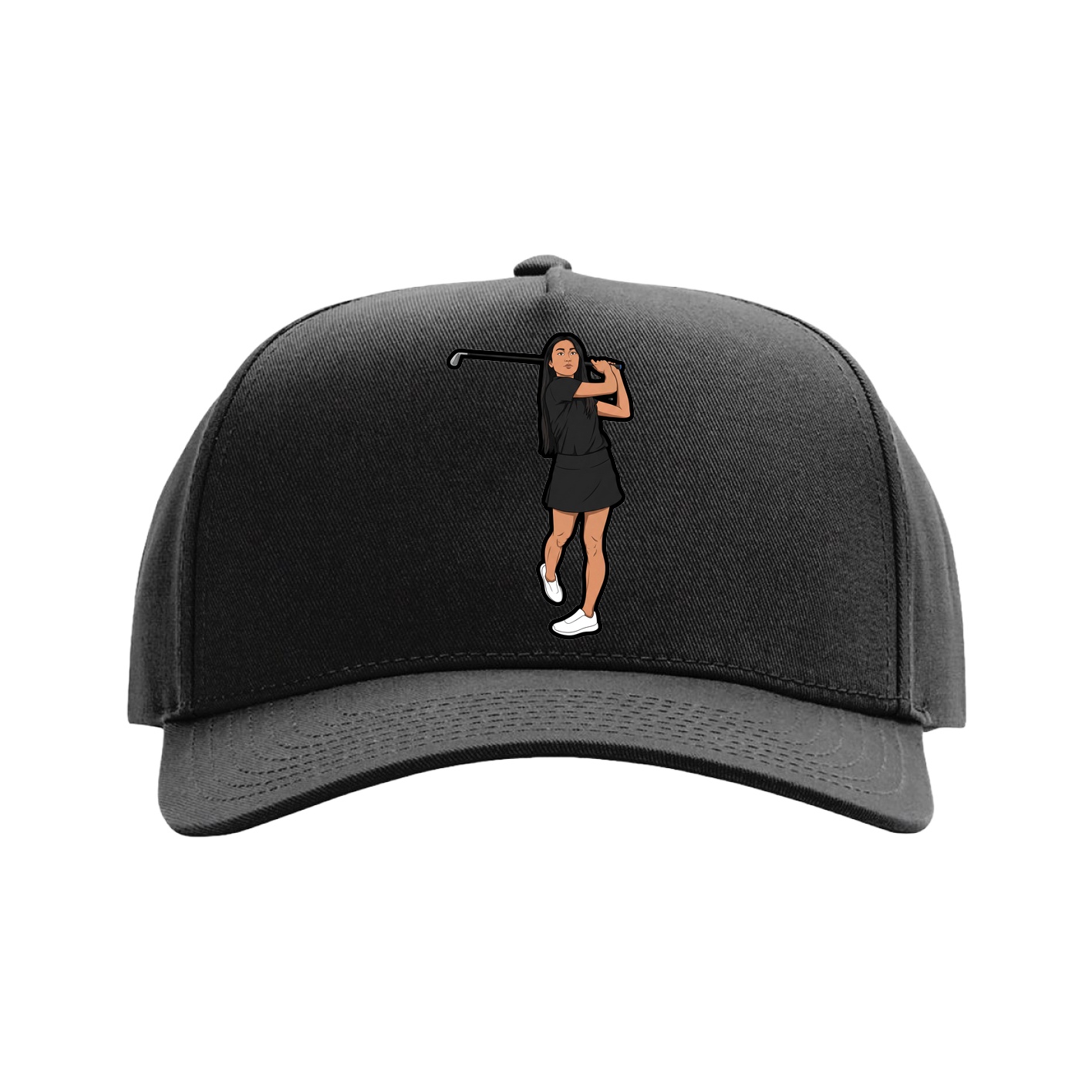 Full Fabric Five-Panel Champ Cap — Name Vertical in Black