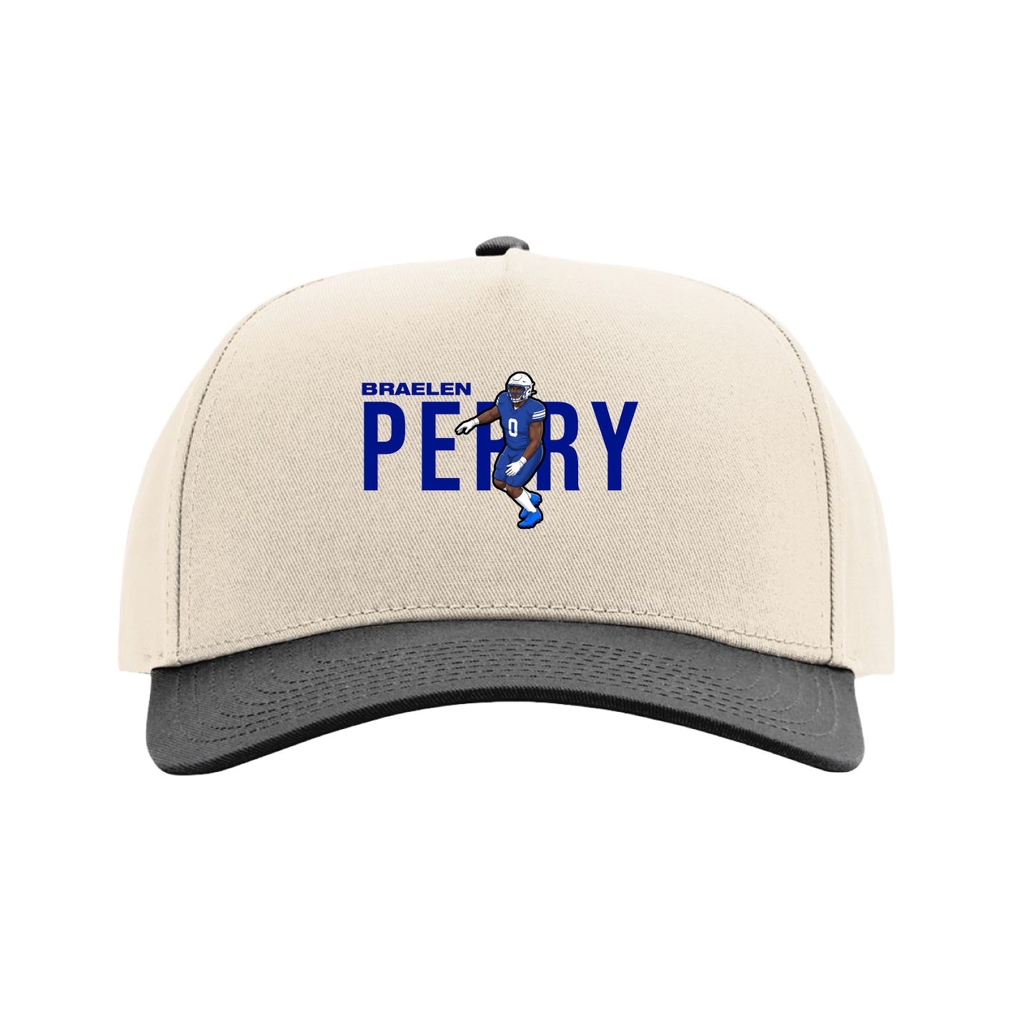 Full Fabric Five-Panel Champ Cap — Player Name in Cream/Black
