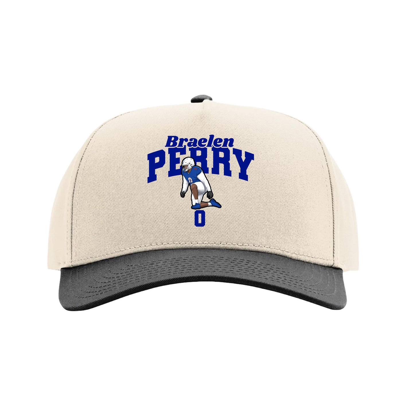 Full Fabric Five-Panel Champ Cap — Signature Arch in Cream/Black