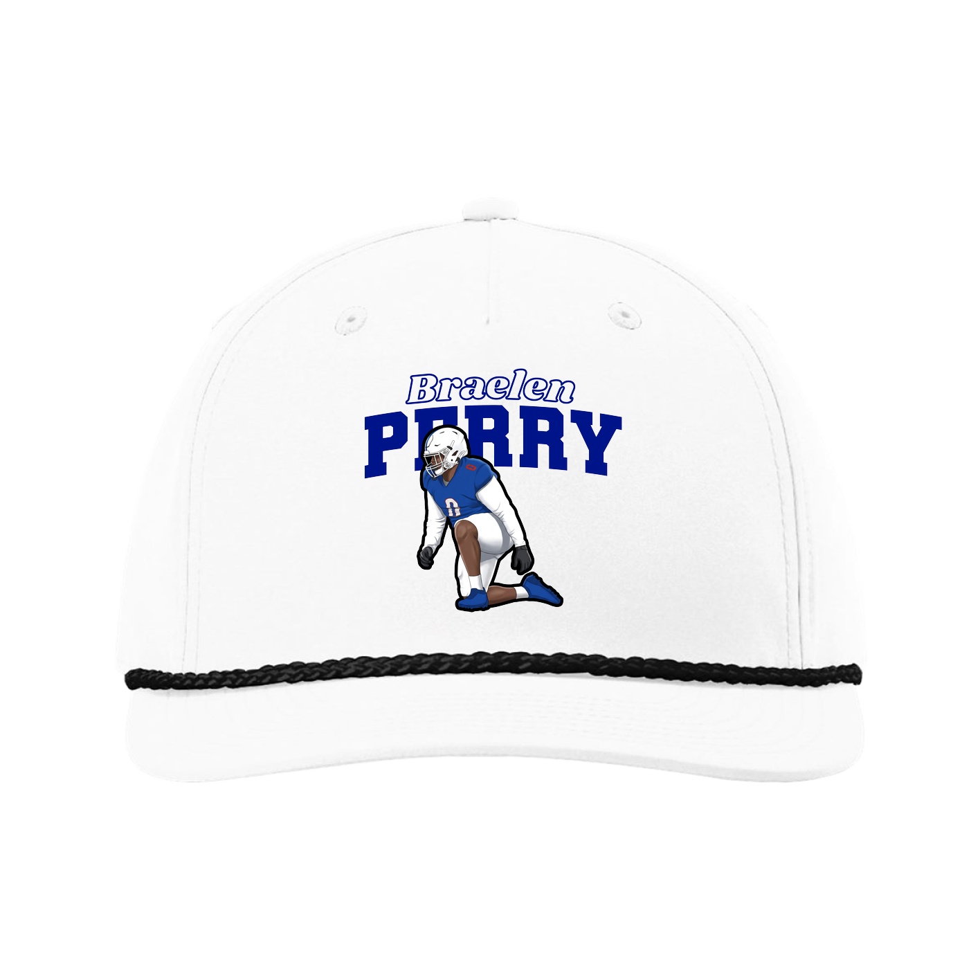Five-Panel Classic Rope Cap — Name Arch in White