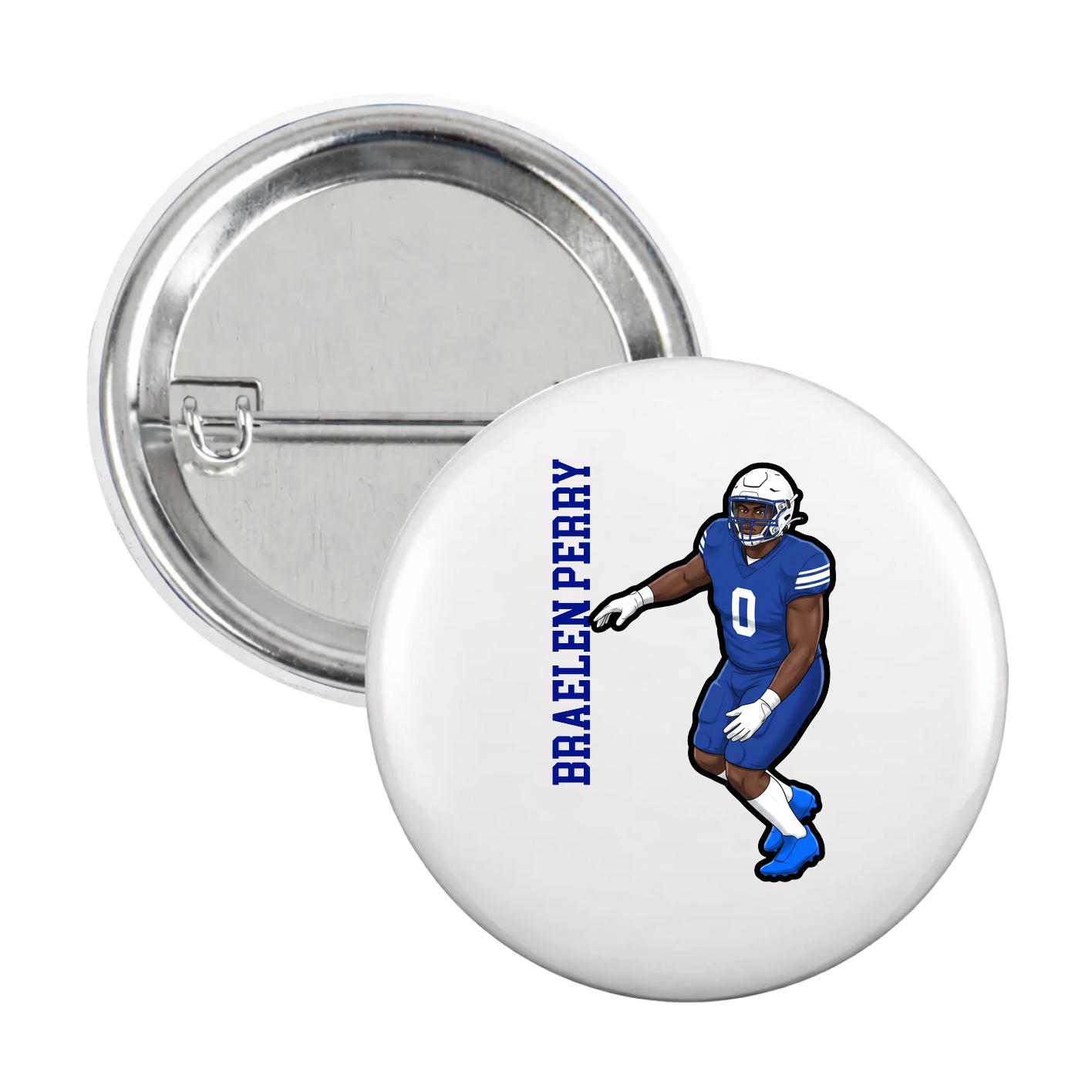 Game Day Button — Name Vertical in White